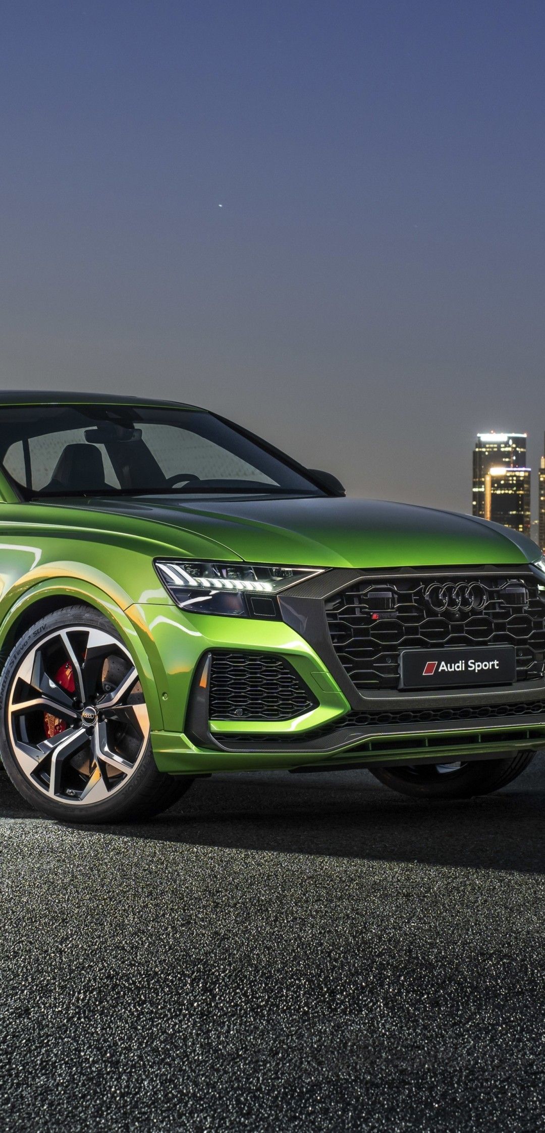 Download 1080x2246 Audi Rs Q8 2020, Green, Cityscape, Night