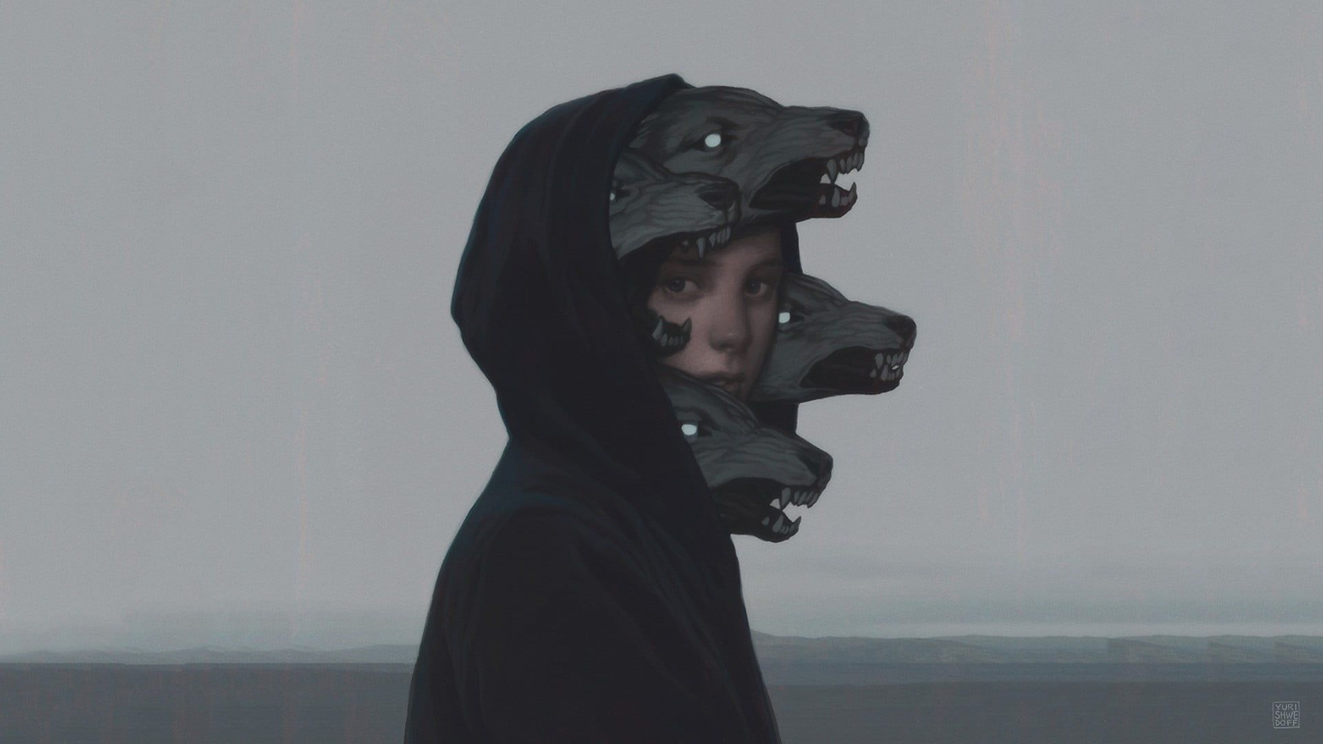 Boy wearing black hoodie with wolf on head HD wallpaper