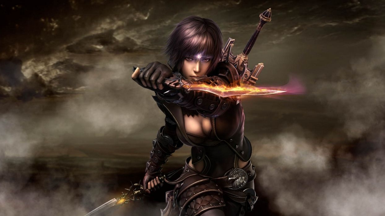 Perfect World fantasy warrior weapons sword magic women fire