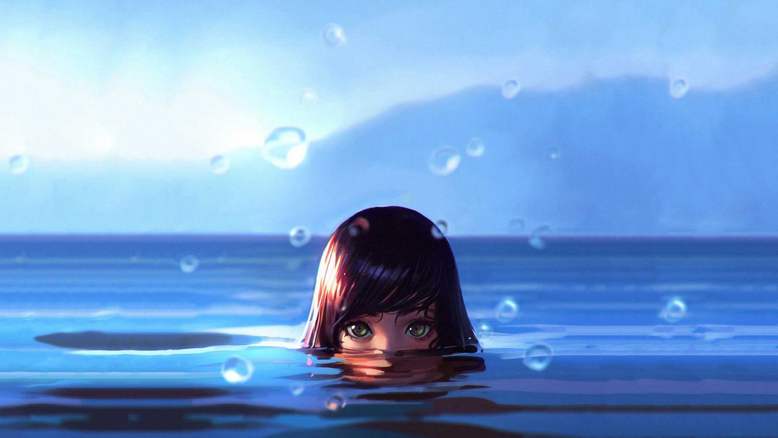 Women Water Drops Green Eyes Wet HD Wallpaper (2560x1440)