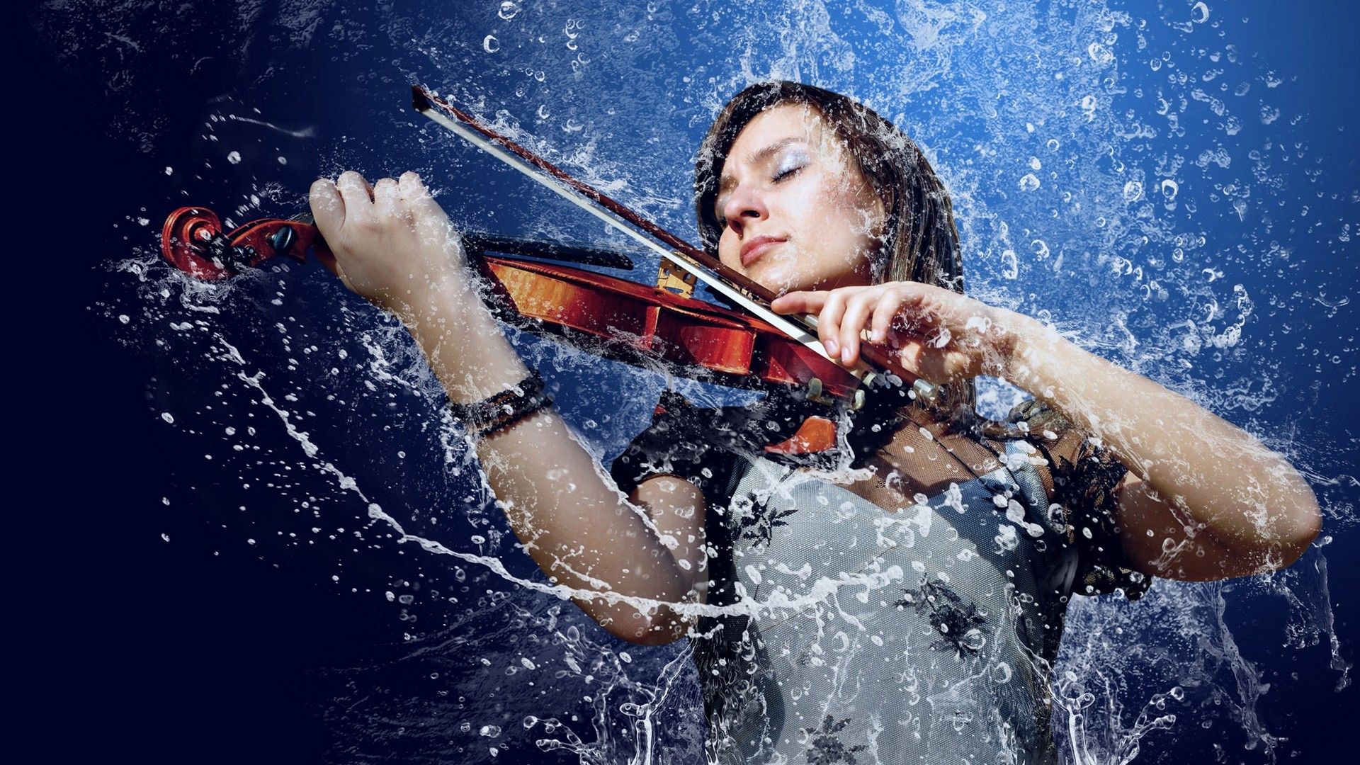 women, water, violins, musical wallpaper