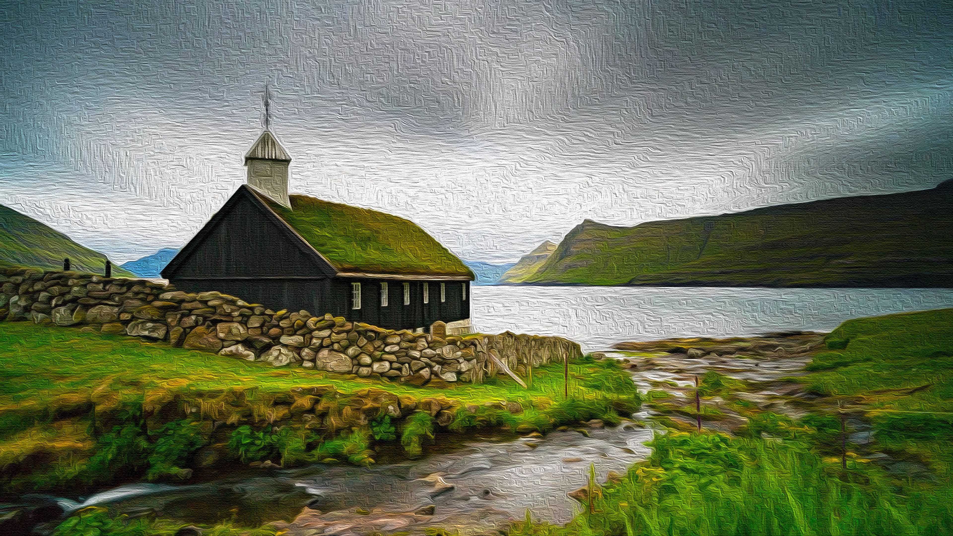 Funningur Church, Faroe Islands on Canvas 4k Ultra HD