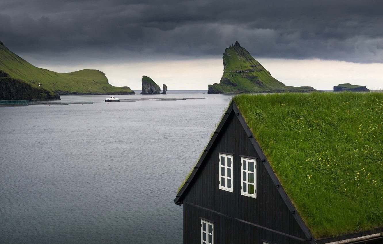 Wallpaper house, shore, Faroe Islands, Vaga, Bour image