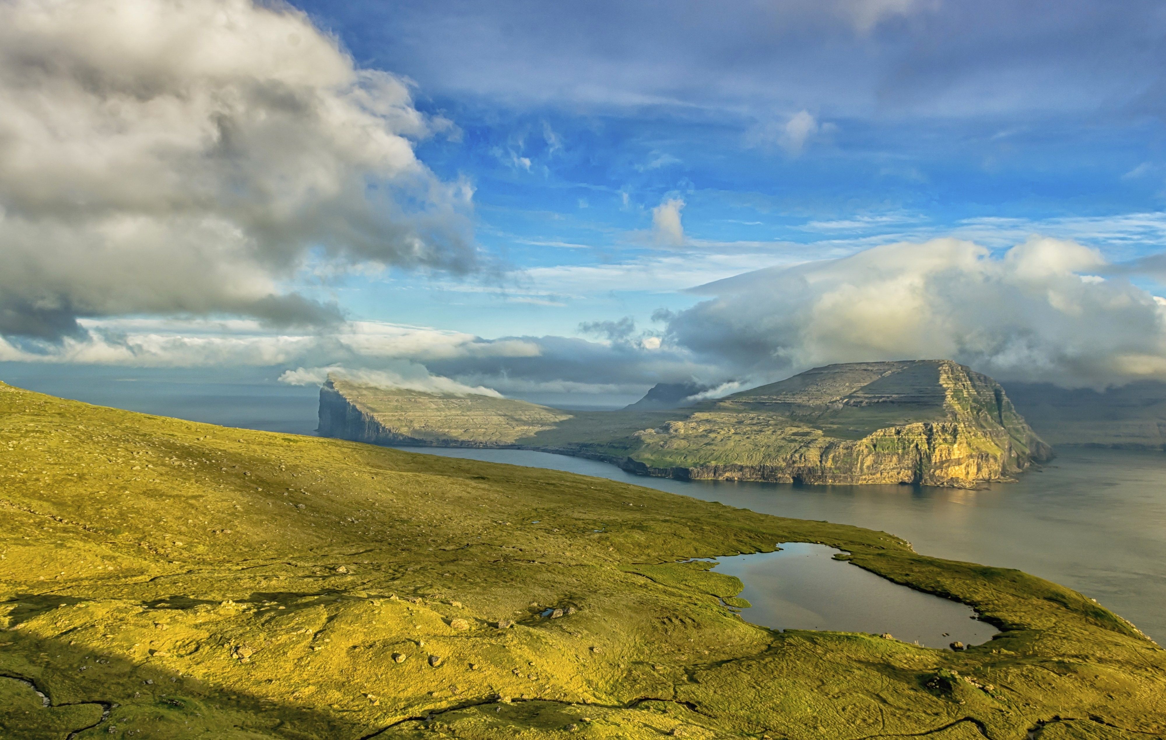 Scenery, Denmark, Coast, Island, Sky, Clouds, Klaksvik, Faroe