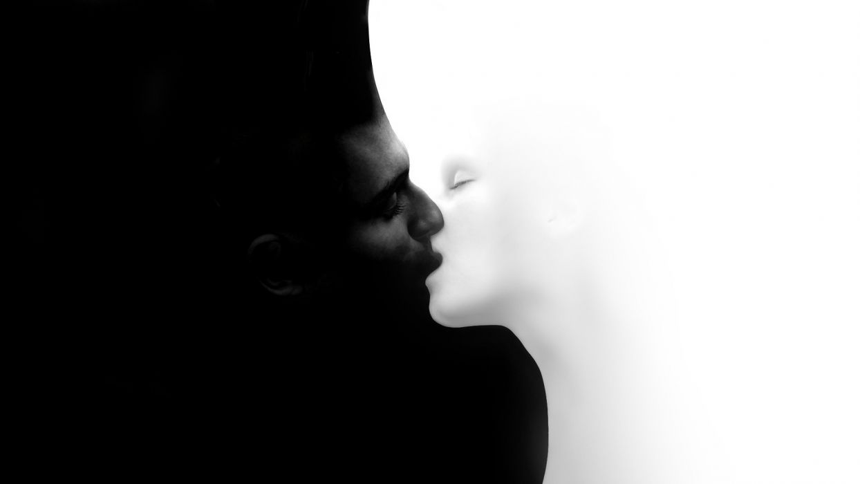 Face sensuality sensual girl woman couple kissing lips caress