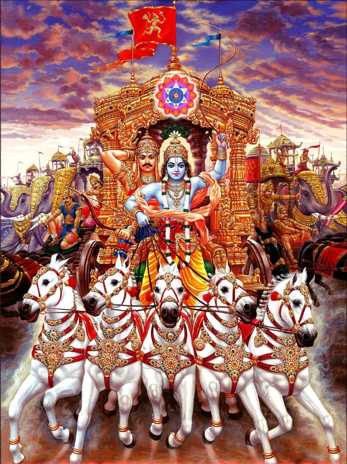 Art indien Krishna conduite Chariot de Arjun par Raghuraman. Acheter Affiches. Krishna art, Lord krishna image, Lord krishna