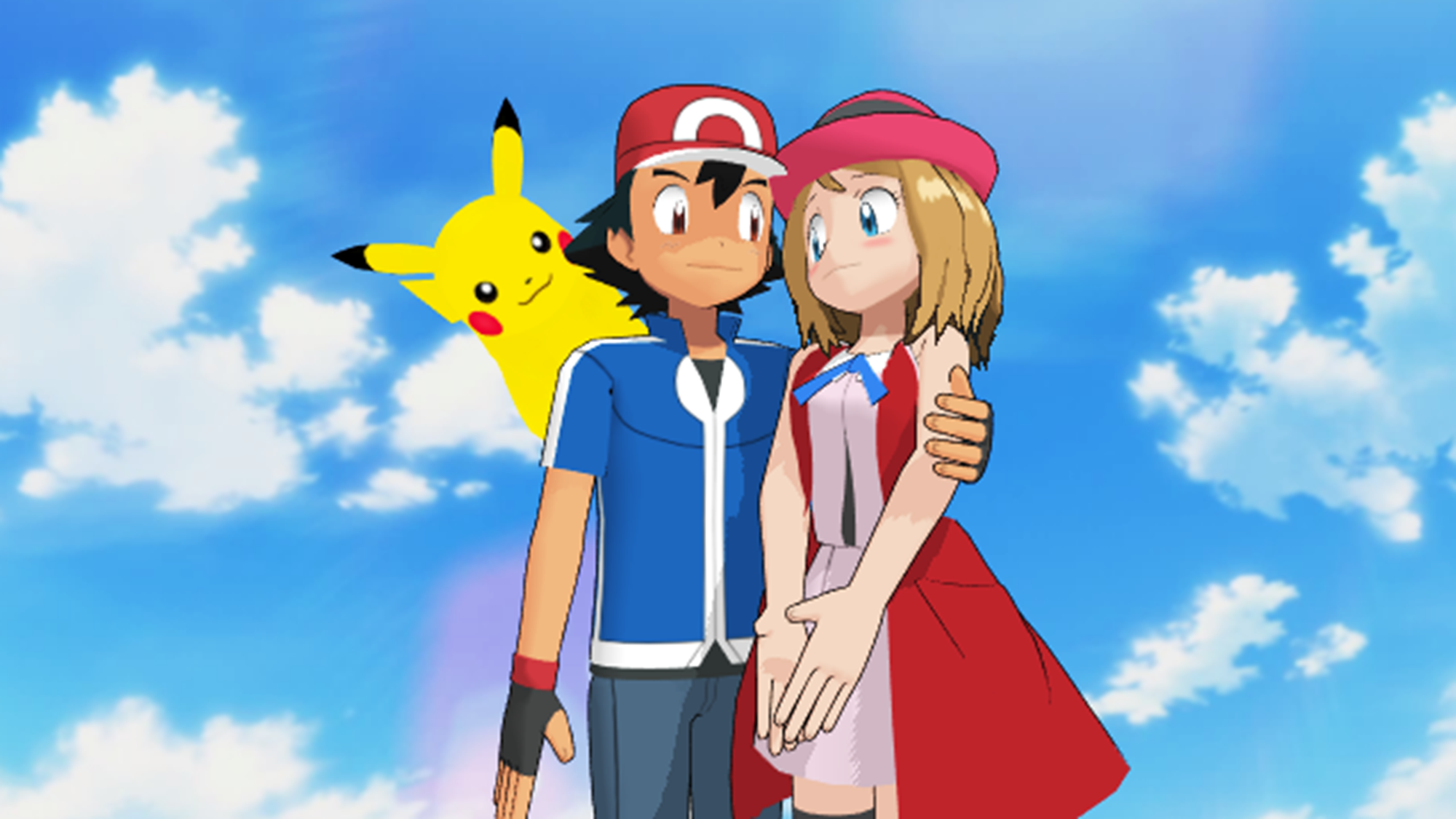 Ash Ketchum And Serena Are Together With Pikachu Pokemon
