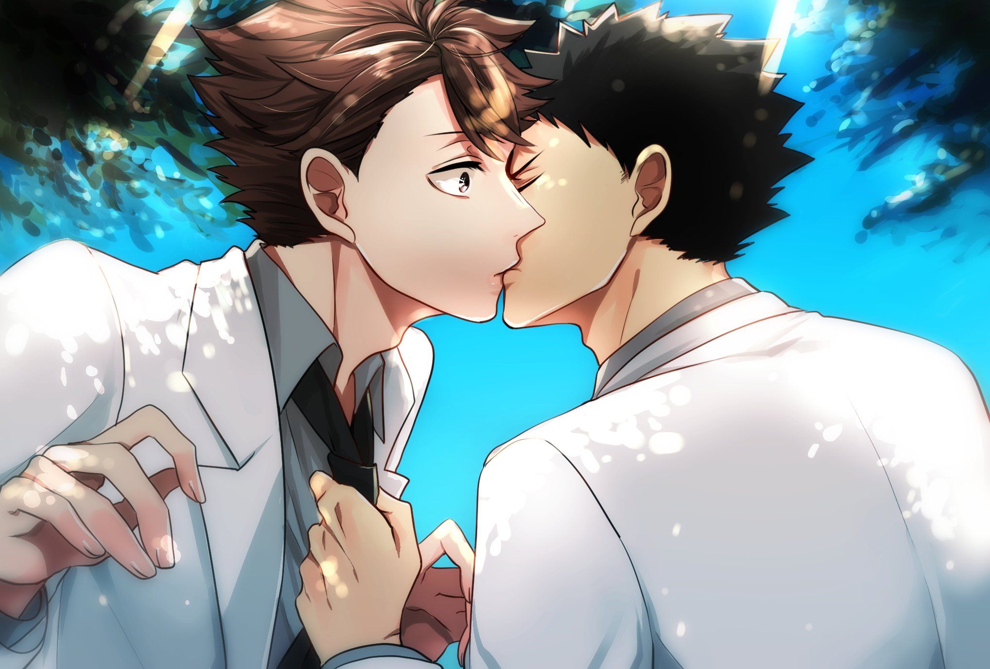 Haikyuu Iwaizumi Hajime Ooikawa Tooru Grabbing Tie Surprised