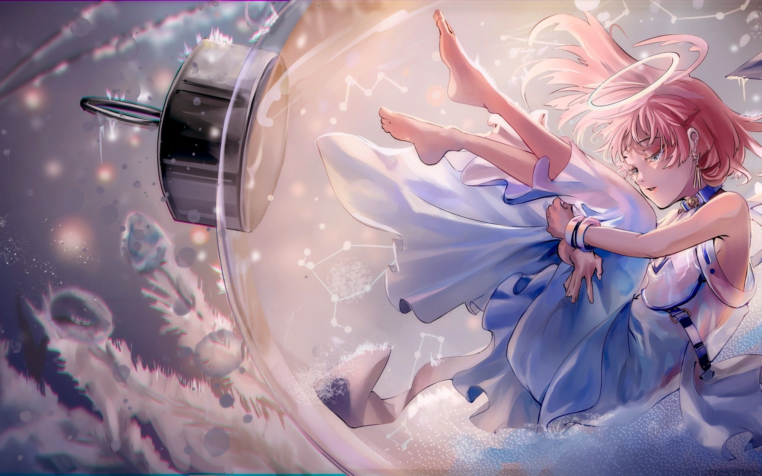 Download 2560x1600 Fallen Angel, Anime Girl, Pink Hair, Dress