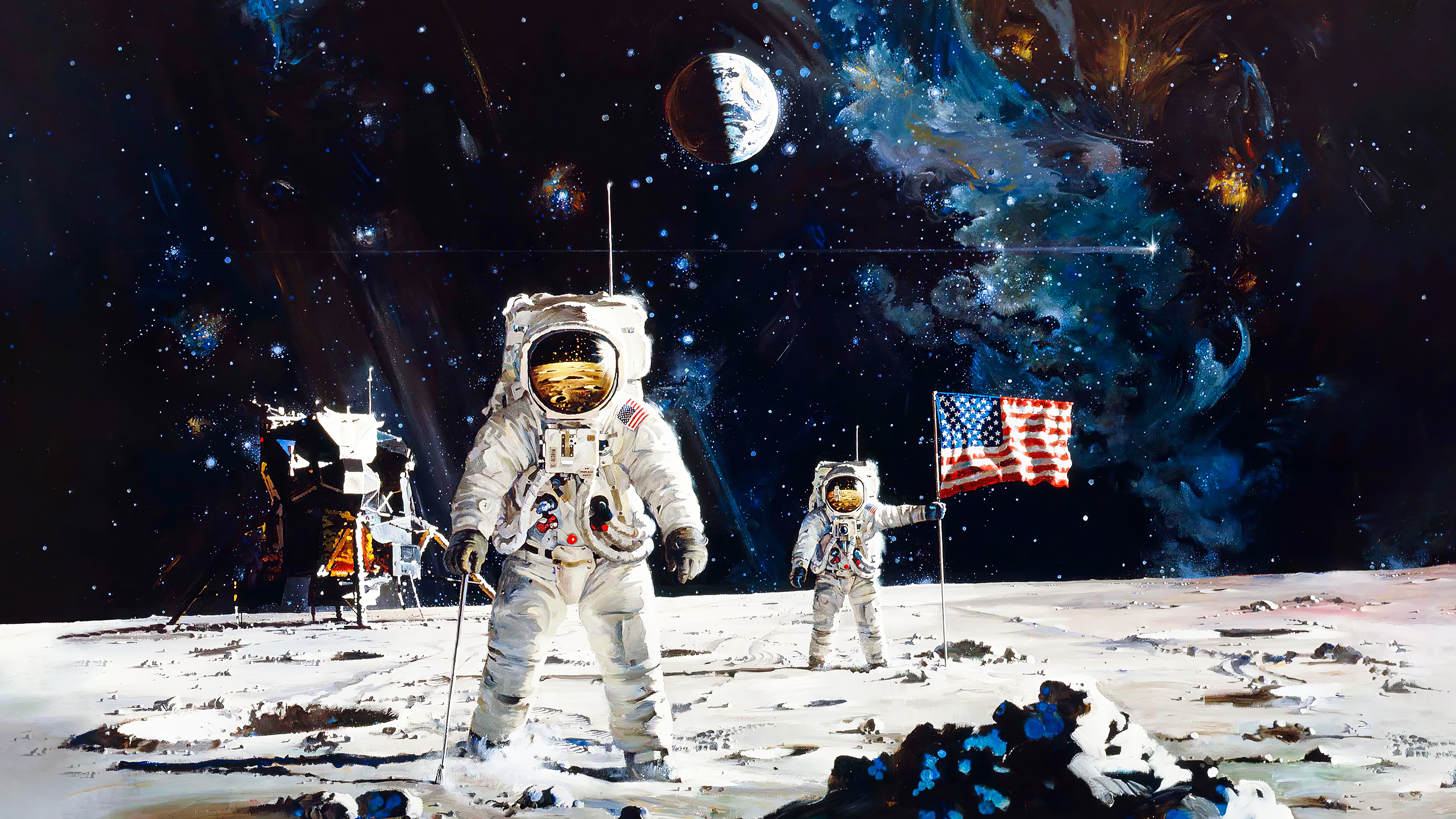First Men on the Moon by Robert McCall (1971) [3840x2160]