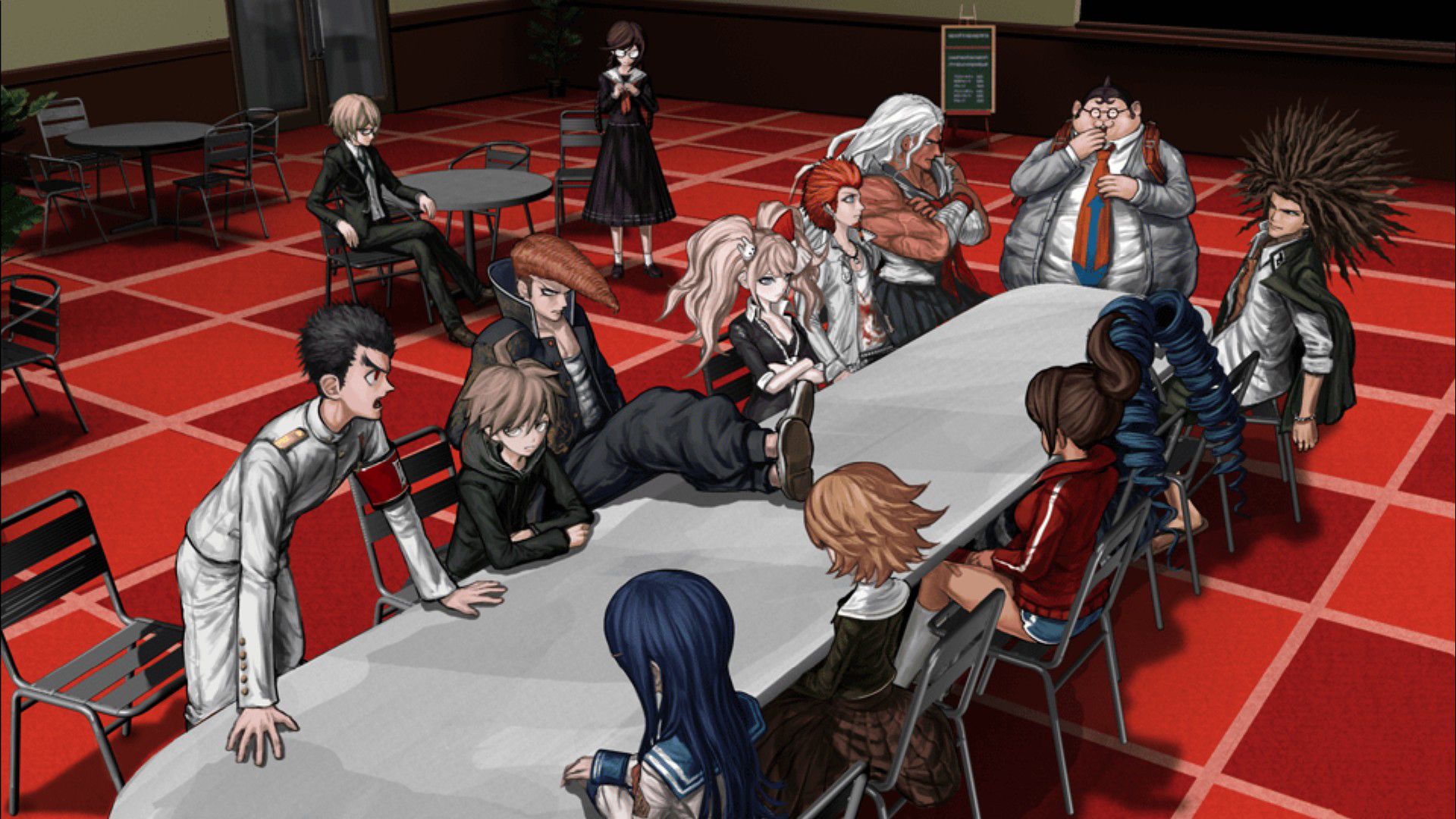 Discussion at the table. Wallpaper from Danganronpa: Trigger Happy