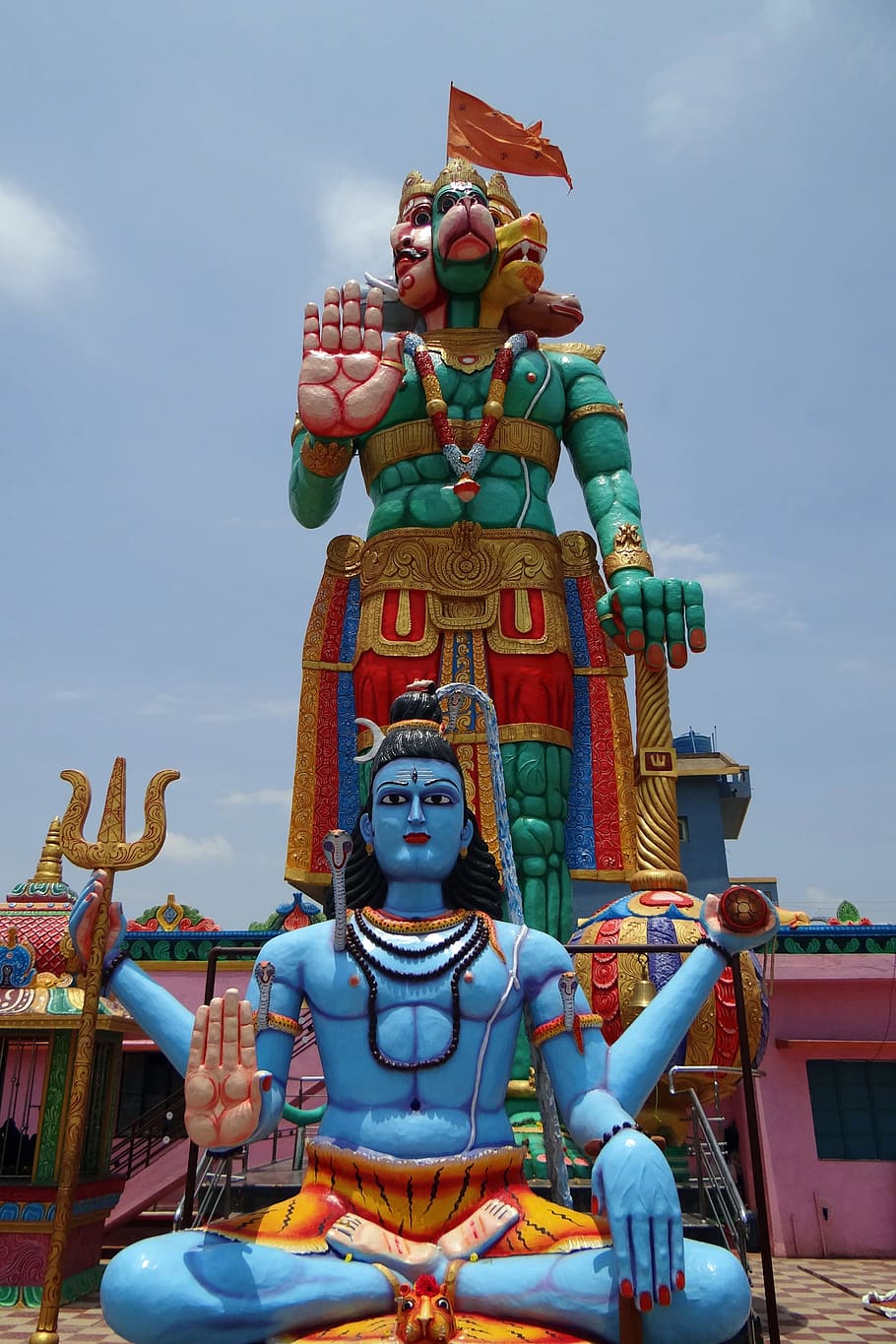 HD Wallpaper: Statue, Temple, Hanuman, Monkey God, Panchamukhi Hanuman, Mythology