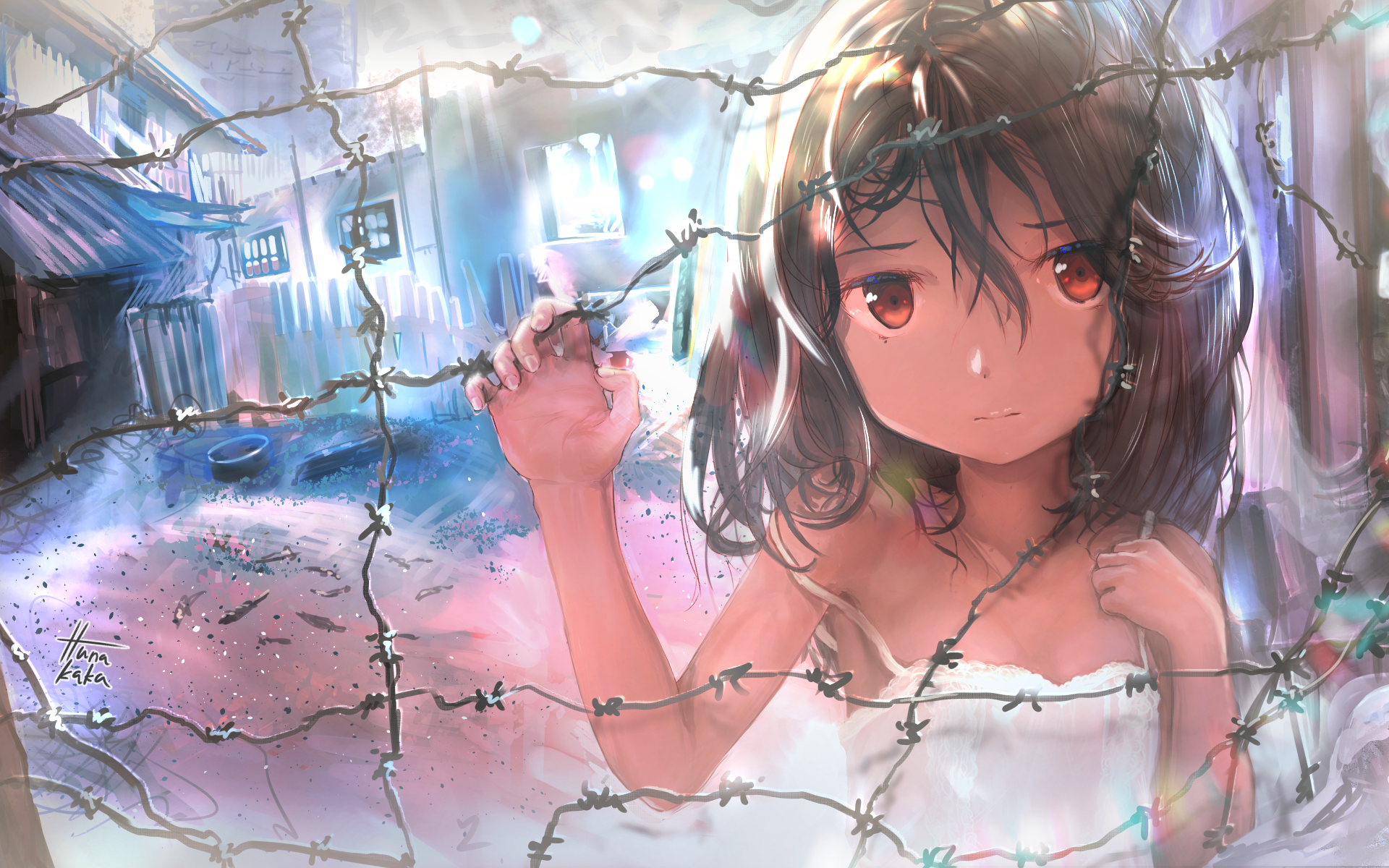 Download 1920x1200 Anime Girl, Fence, Sad Face, Poor Wallpaper