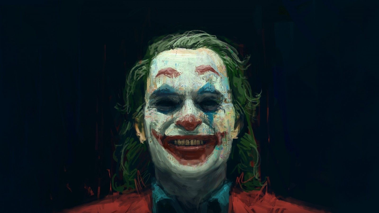 Download 1600x900 Joker, Batman, Creepy Smile, Artwork Wallpaper