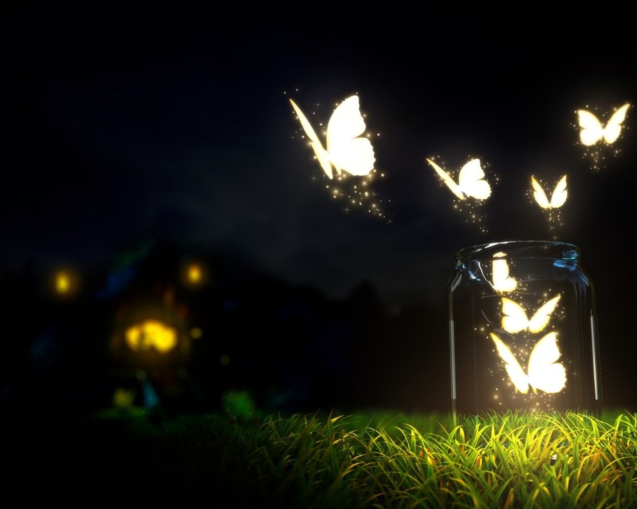 Glowing Butterflies in a Bottle Wallpaper