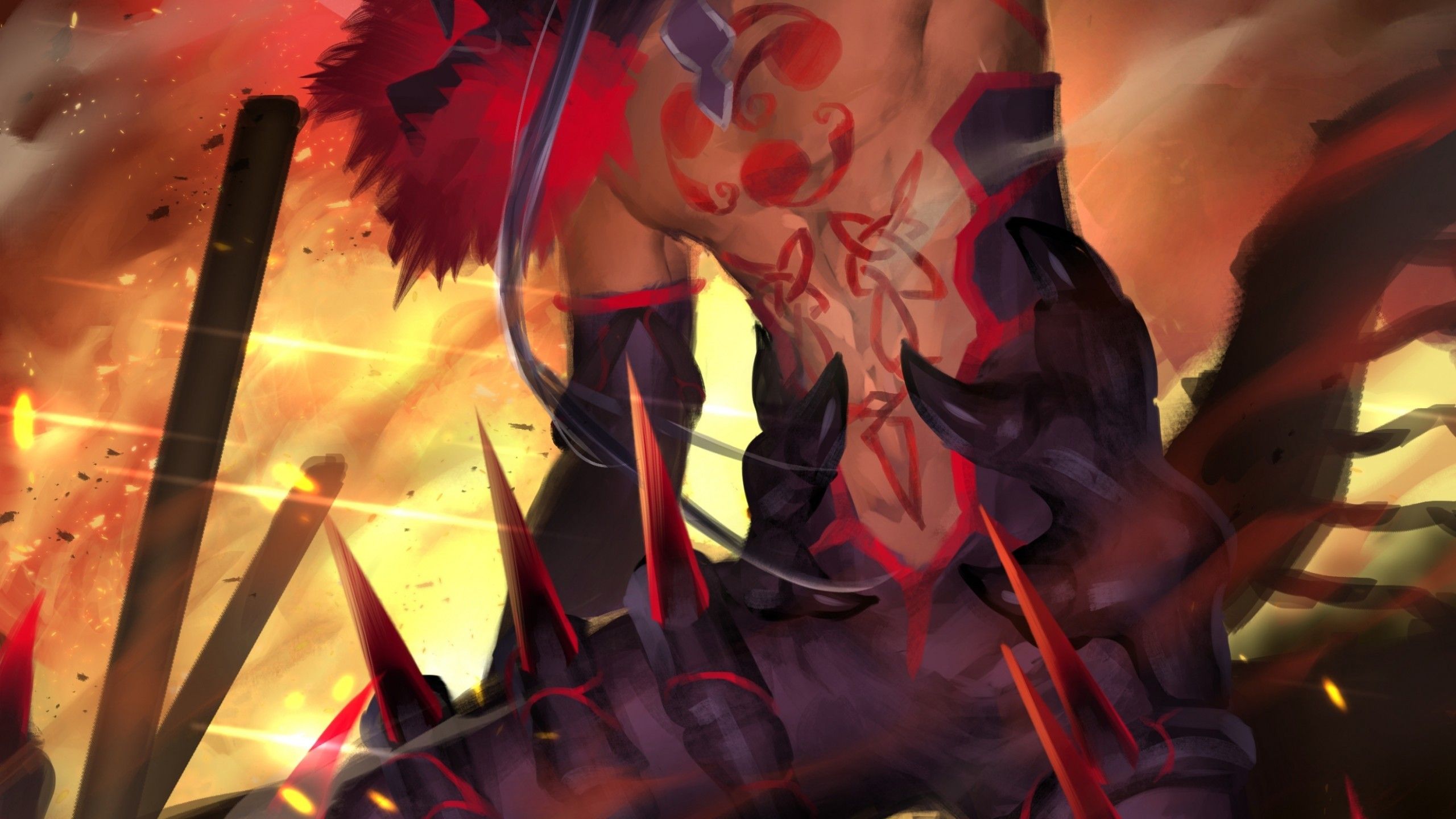 Download 2560x1440 Fate Stay Night, Lancer, Demon, Sword, Red Eyes