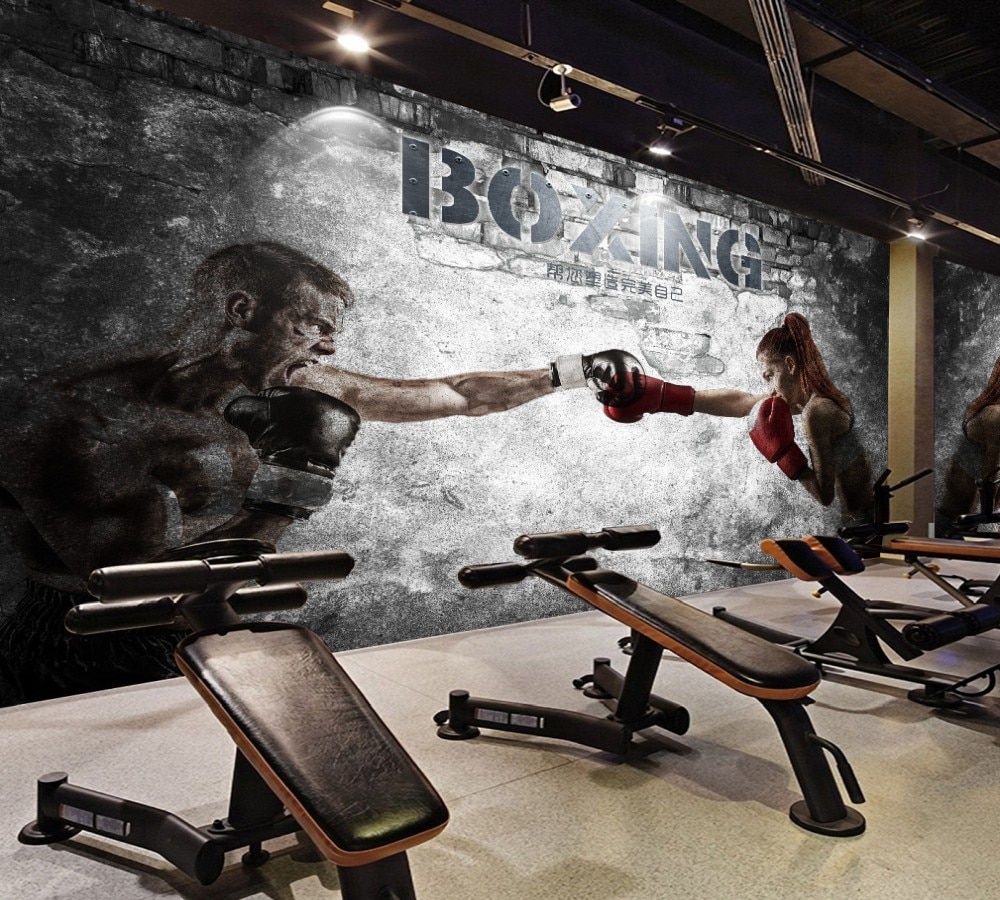Free Shipping Nice Looking Gym Wallpaper Customized 3D Boxing Men