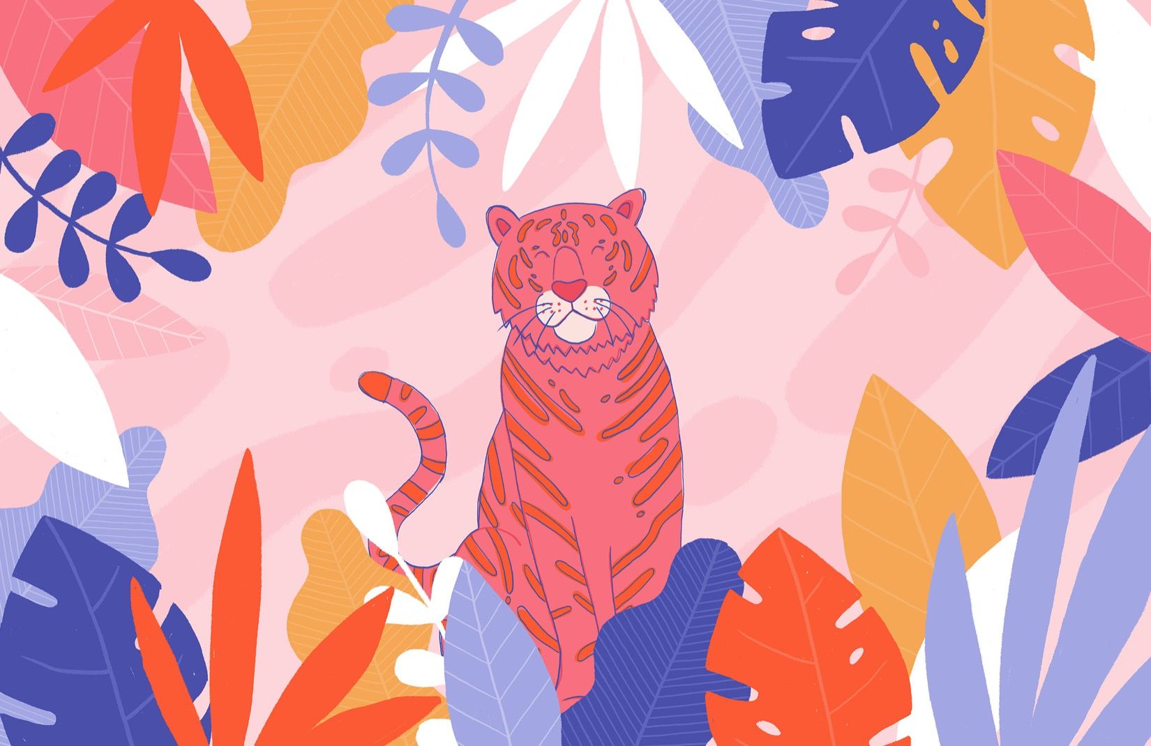 Colourful Big Cat Tiger Jungle Leaf Wallpaper Mural