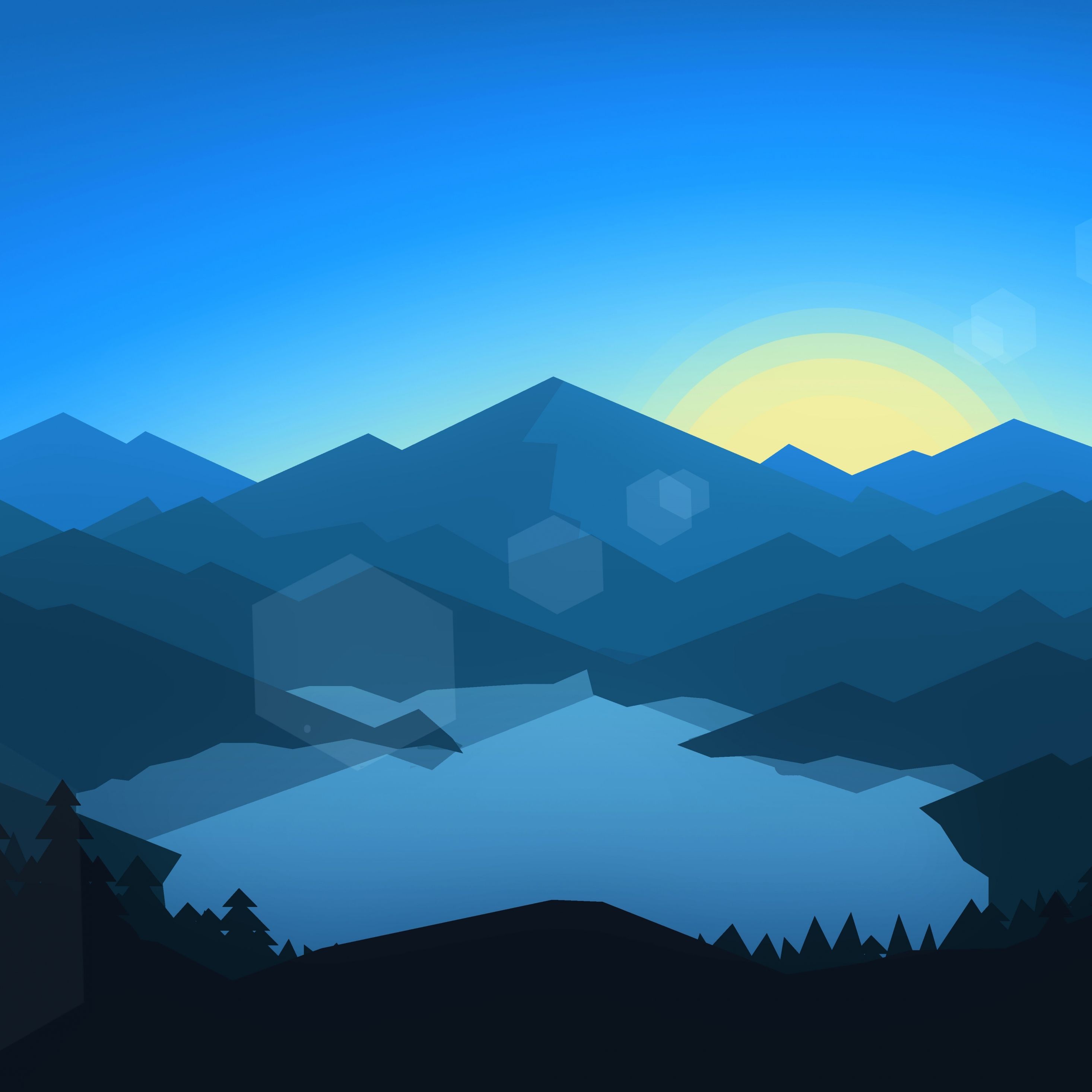 Download 2932x2932 wallpaper forest, mountains, sunset, cool