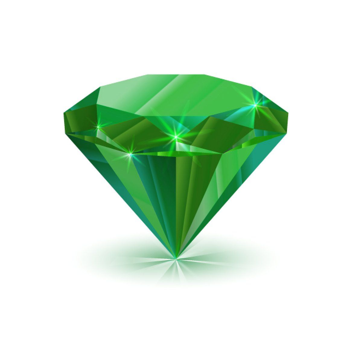 Shiny green emerald on white. Crystal illustration, Diamond