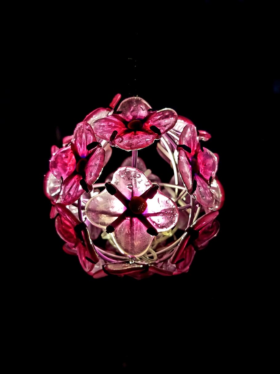 HD wallpaper: night, light, flower, ball, pink, glow, solar, glass