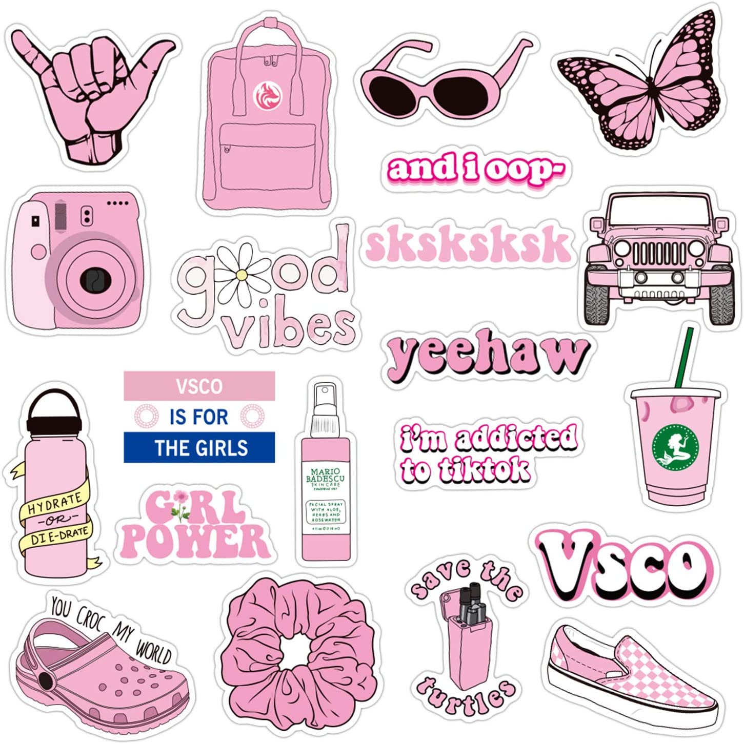 21PCs Pink VSCO Stickers for Hydro Flask, Enjoyee