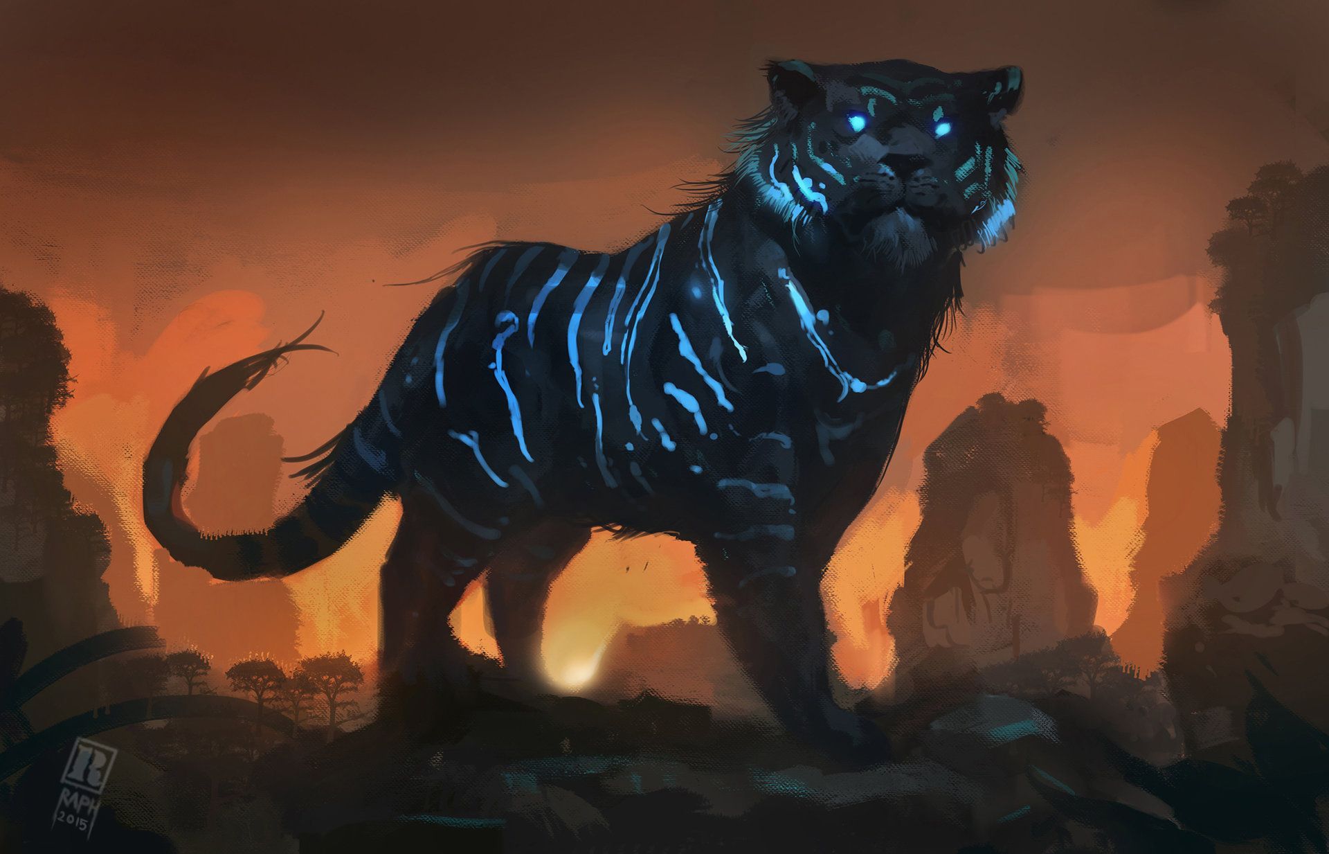 Cool, glow in the dark blue tigers. Here kitty kitty
