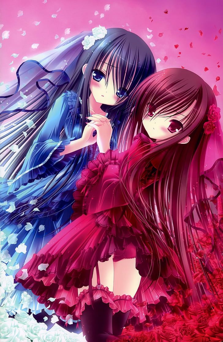 HD wallpaper: anime, blue, dress, eyes, fashion, flower, girls