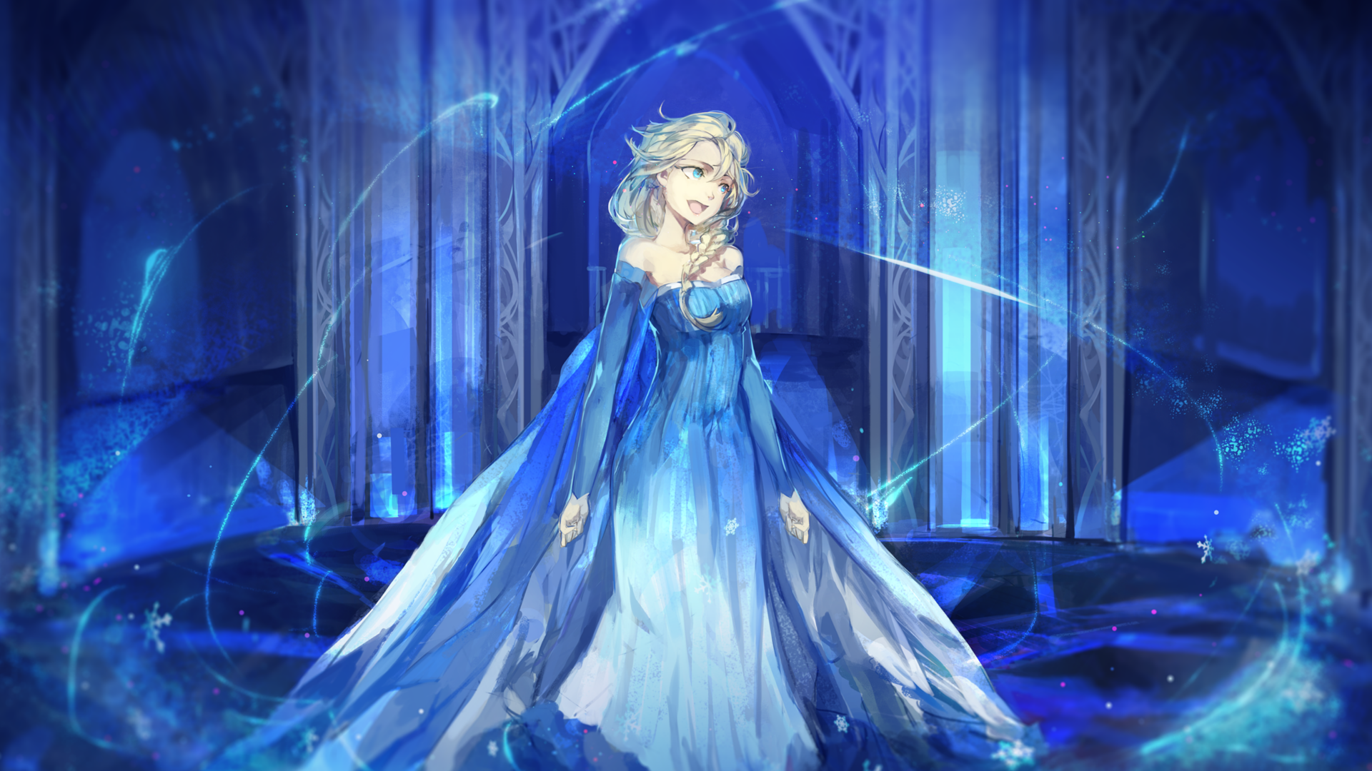 princess, Elsa, anime, anime girls, dress, blue dress, fantasy