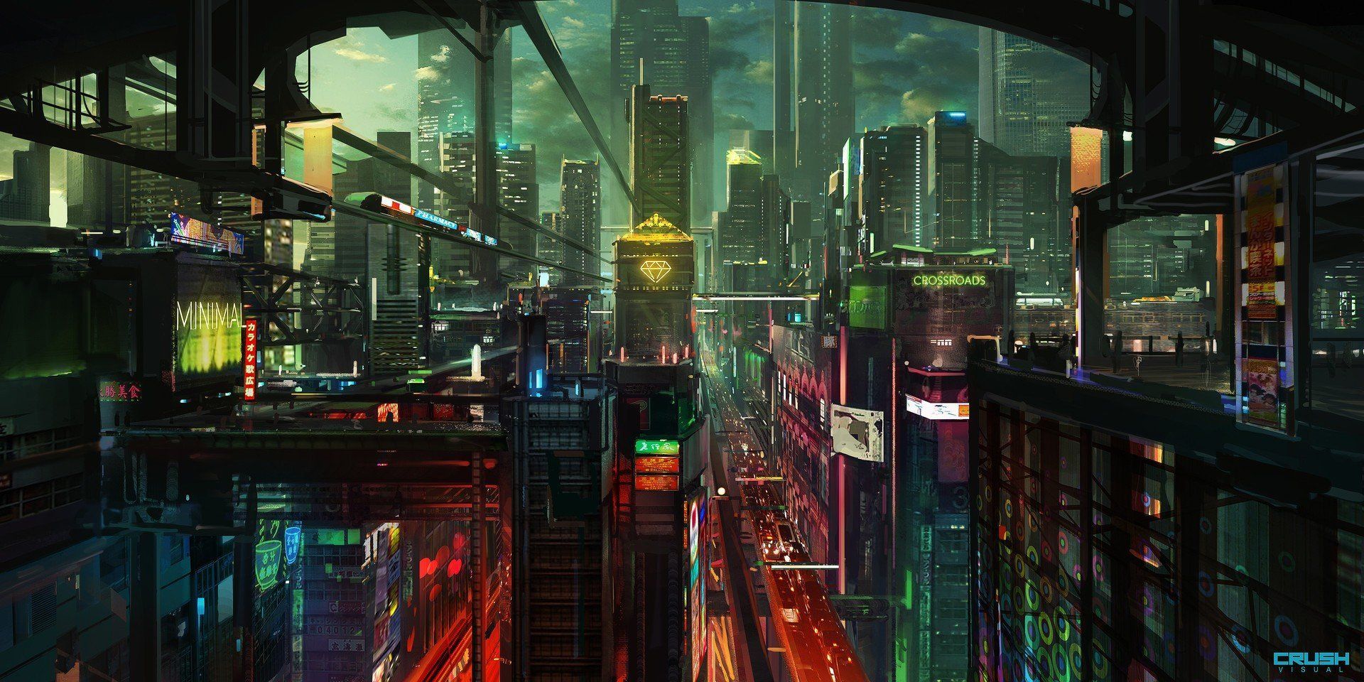 Cyberpunk city wallpaper dark