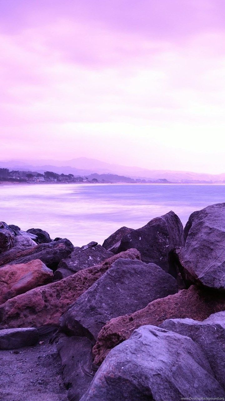 Purple Sky Ocean & Stones Desktop PC And Mac Wallpaper
