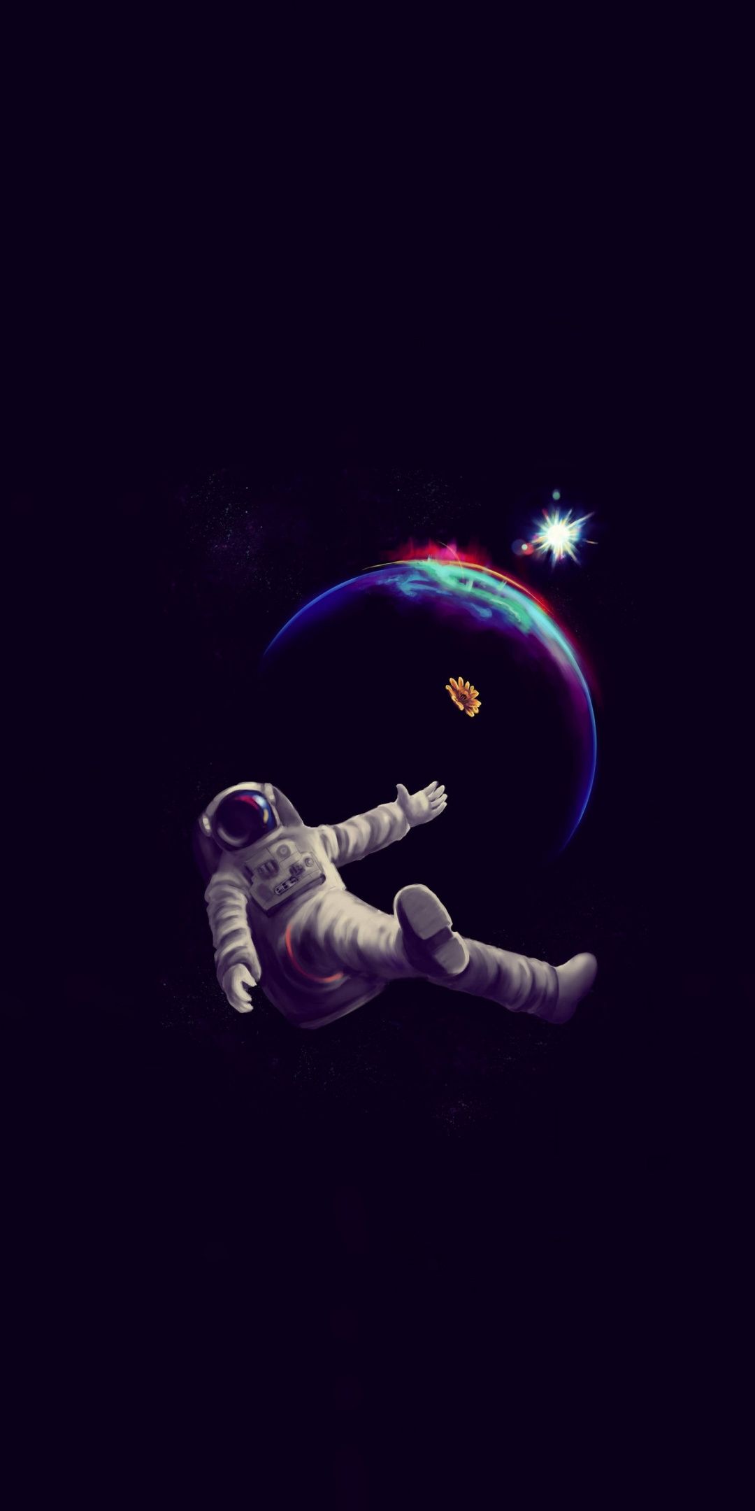 Planet, astronaut, dark, minimal, 1080x2160 wallpaper. Chill