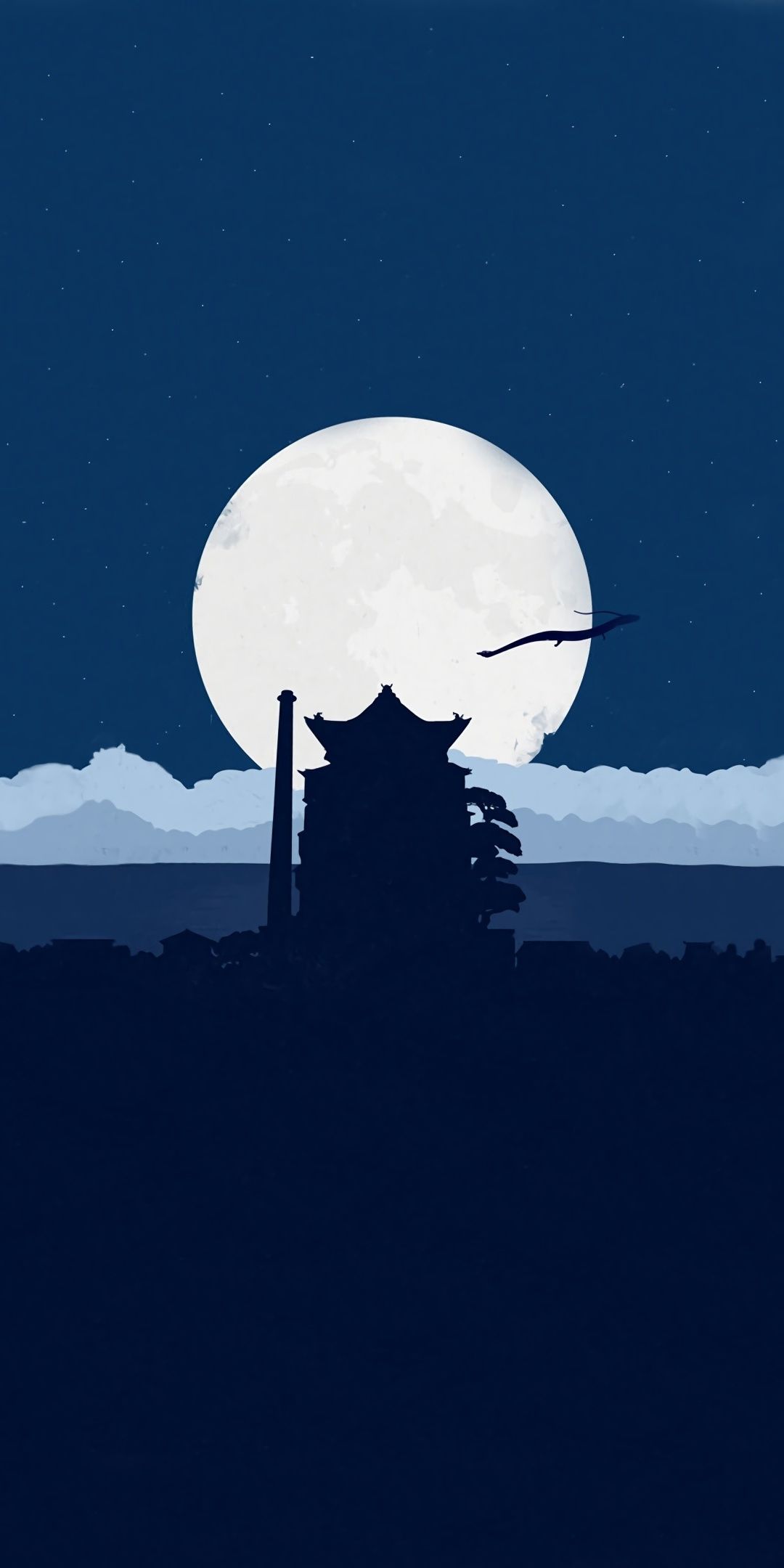 Moon, night, silhouette, castle, minimal, 1080x2160 wallpaper