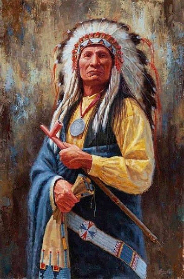 HD wallpaper: Red Cloud, Native Americans, men, artwork, adult