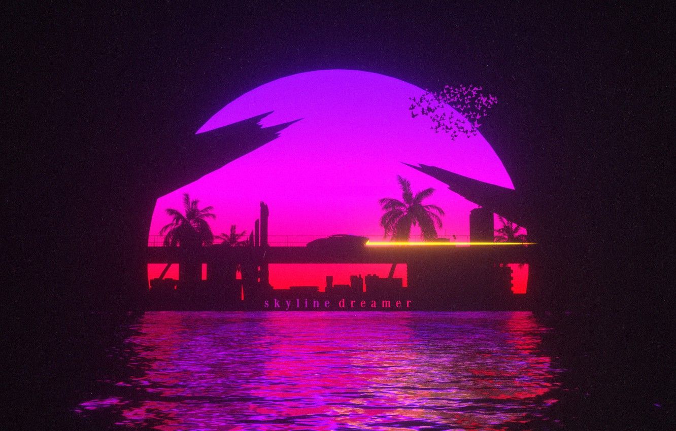 Wallpaper Sunset, The sun, Water, Auto, Bridge, Music, Machine