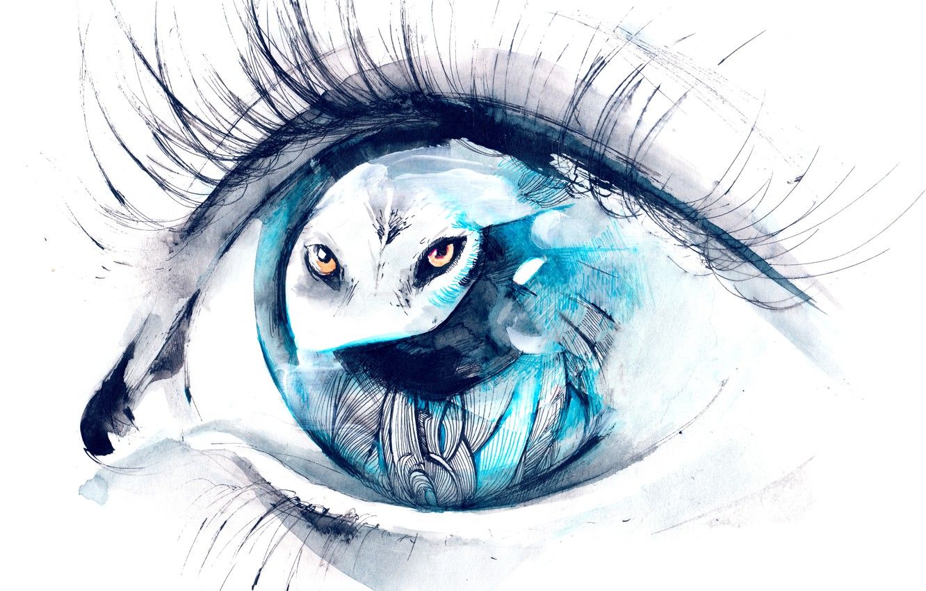 Wallpaper wolf, Eye, watercolors image for desktop, section