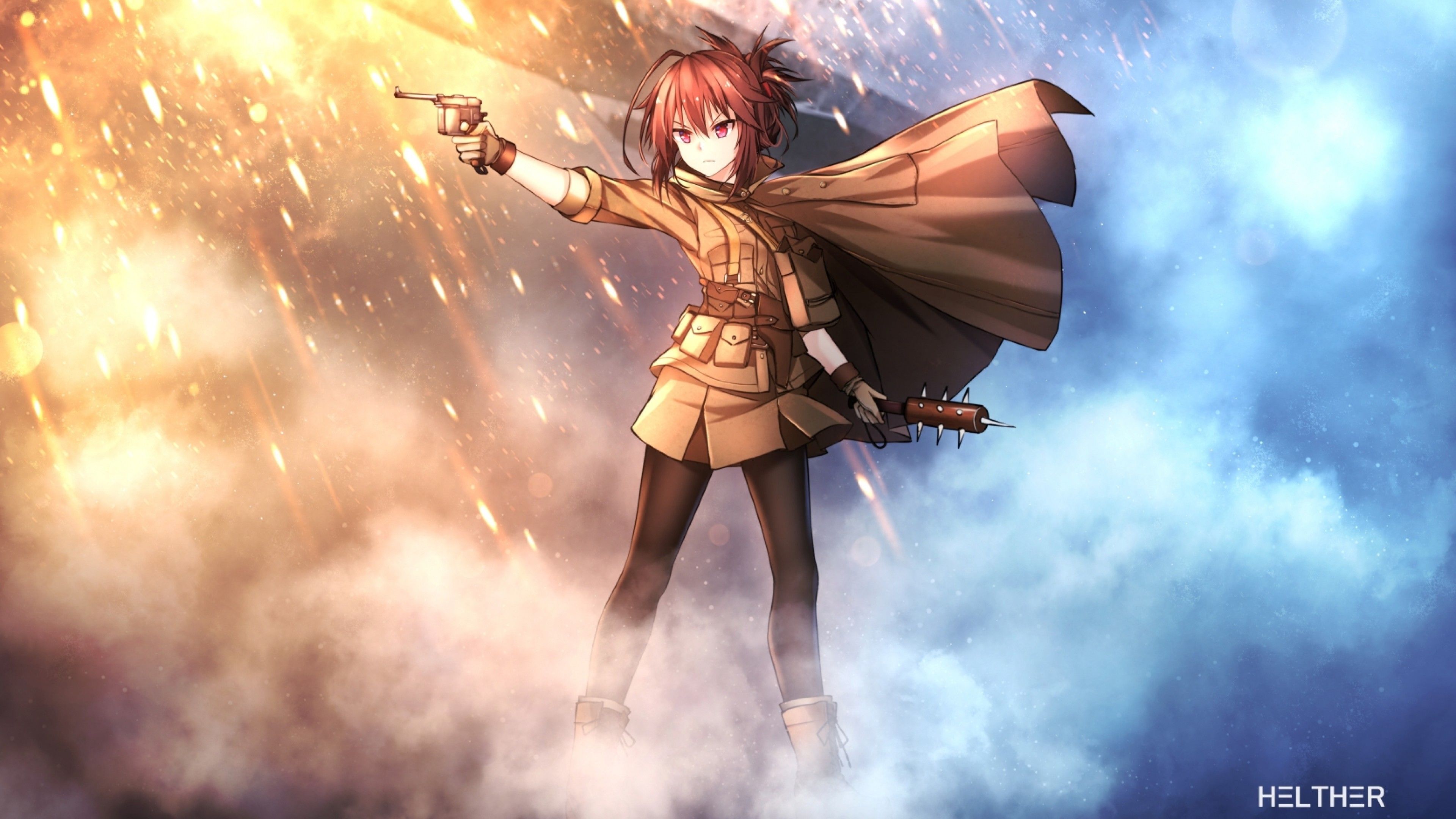 Download 3840x2160 Battlefield Anime Style, Girl, Gun, Cape