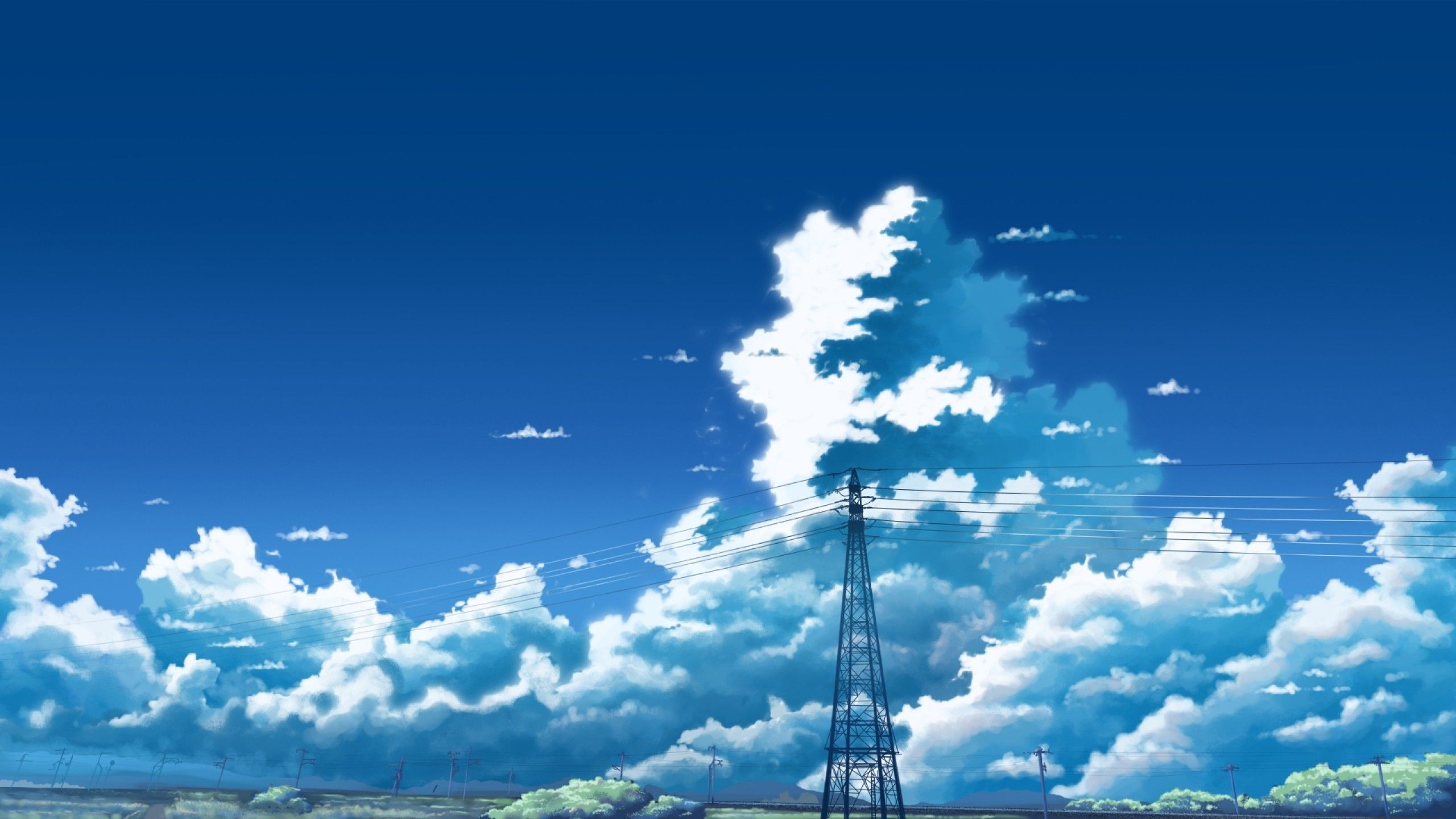 Download 2560x1440 Anime Sky, Anime Landscape, Clouds Wallpaper