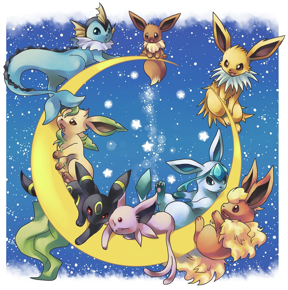 eevee, umbreon, espeon, flareon, vaporeon, and 3 more pokemon
