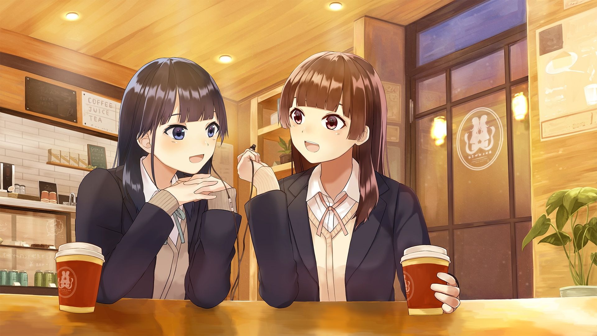 Download 1920x1080 Anime Girls, Coffee, Cafe, Friends, Drinks