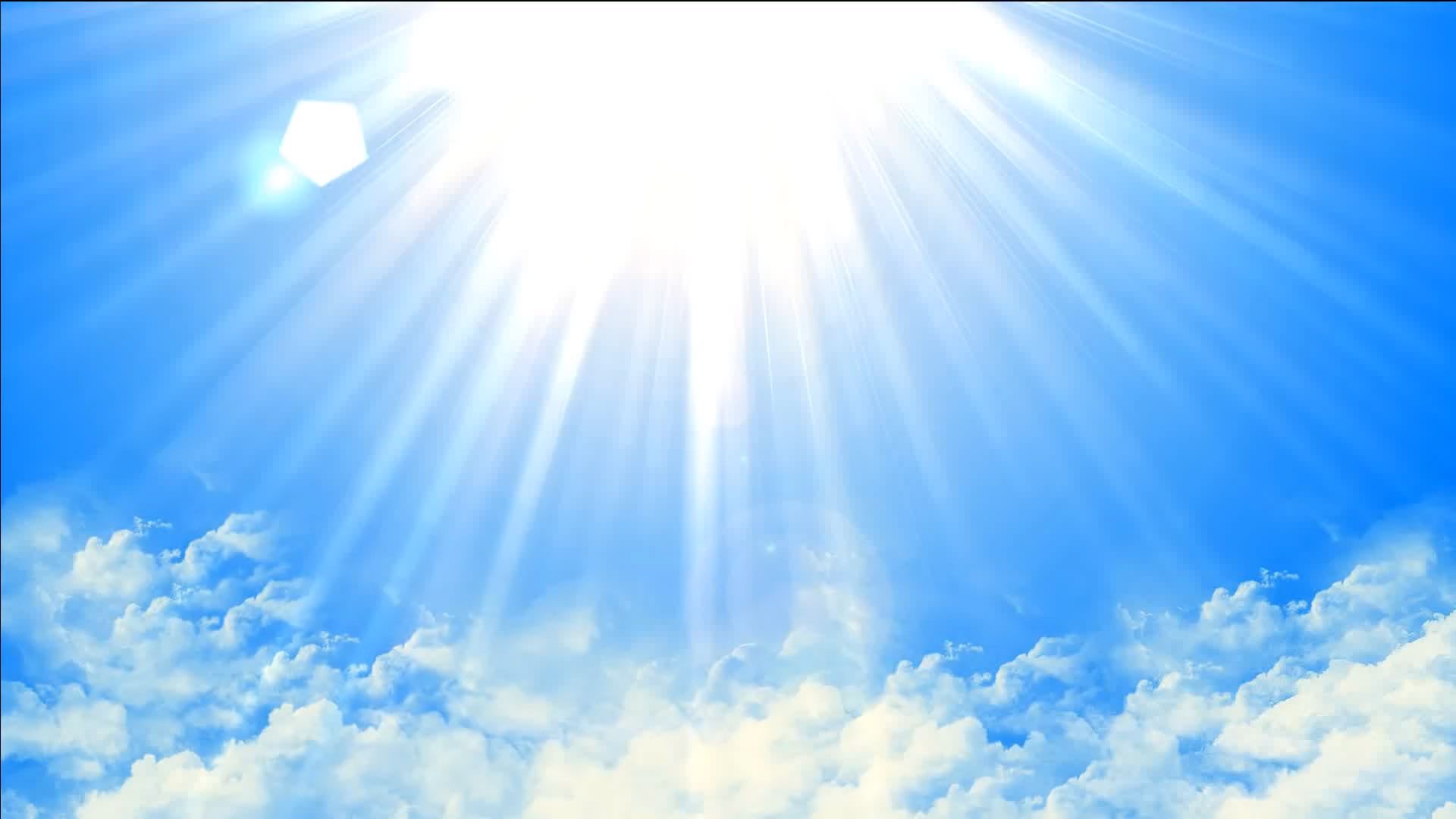 Animated Sun Shining lights on blue sky. Blue sky