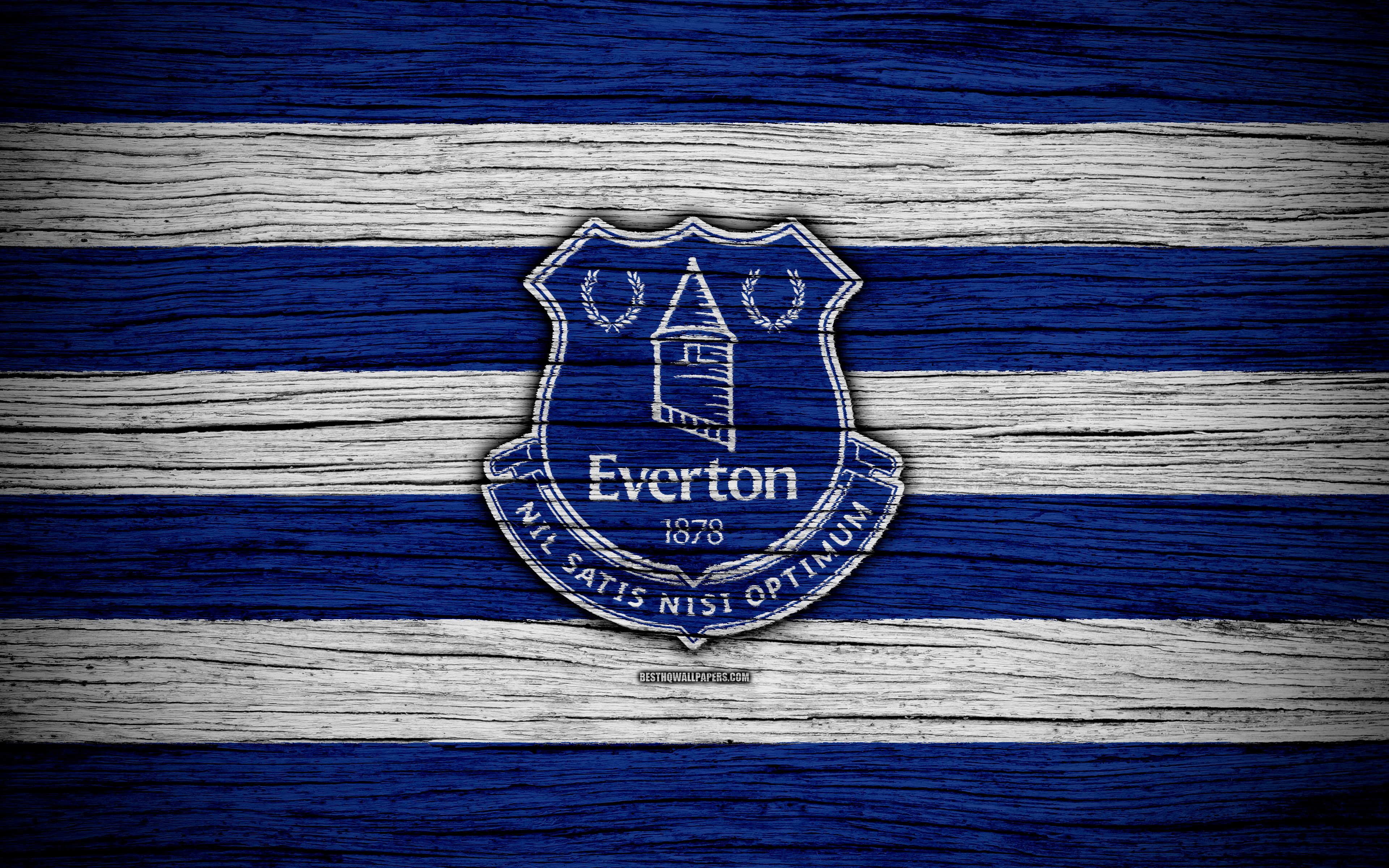 Download wallpaper Everton, 4k, Premier League, logo, England, wooden texture, FC Everton, soccer, football, Everton FC for desktop with resolution 3840x2400. High Quality HD picture wallpaper