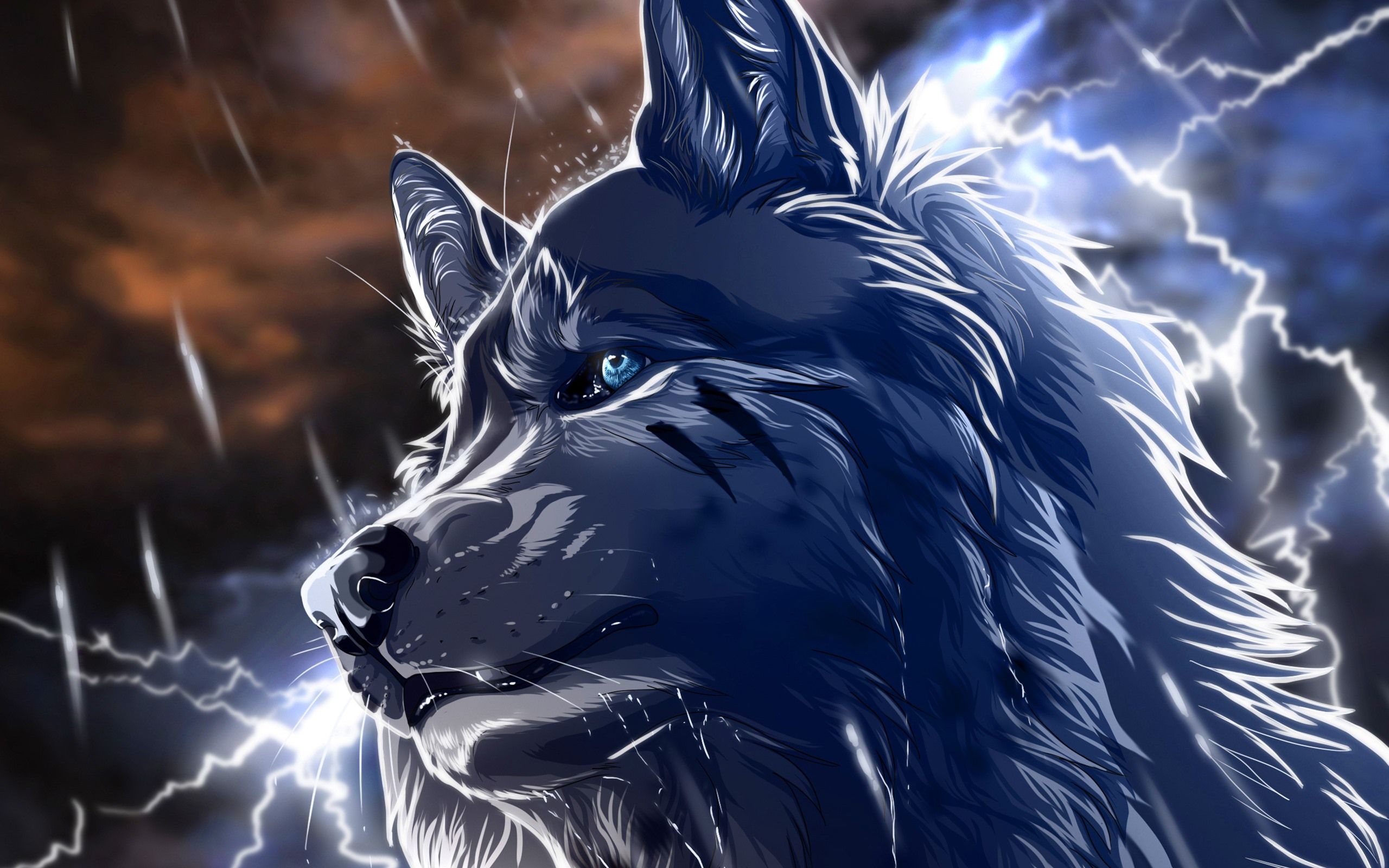 Wallpaper Wolf, blue eyes, lightning, art picture 2560x1600 HD