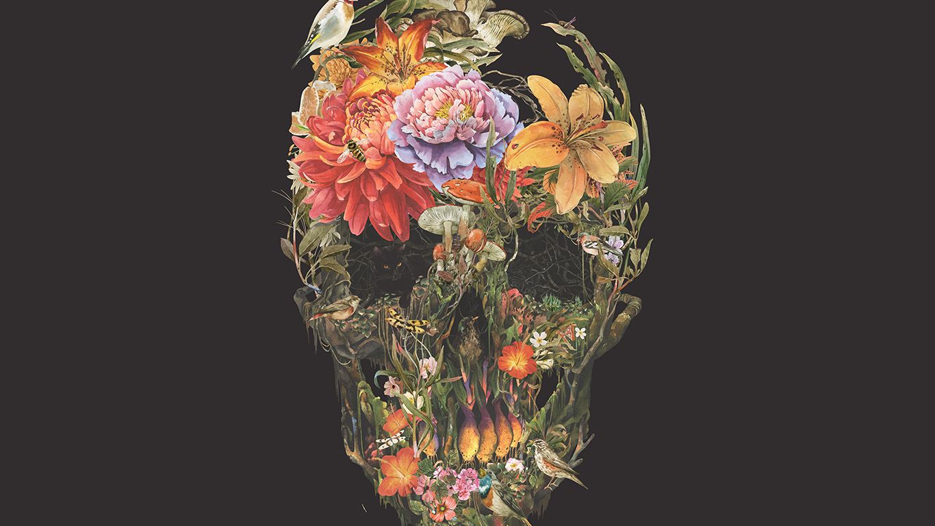 Skull Flower Dark Painting Art Wallpaper