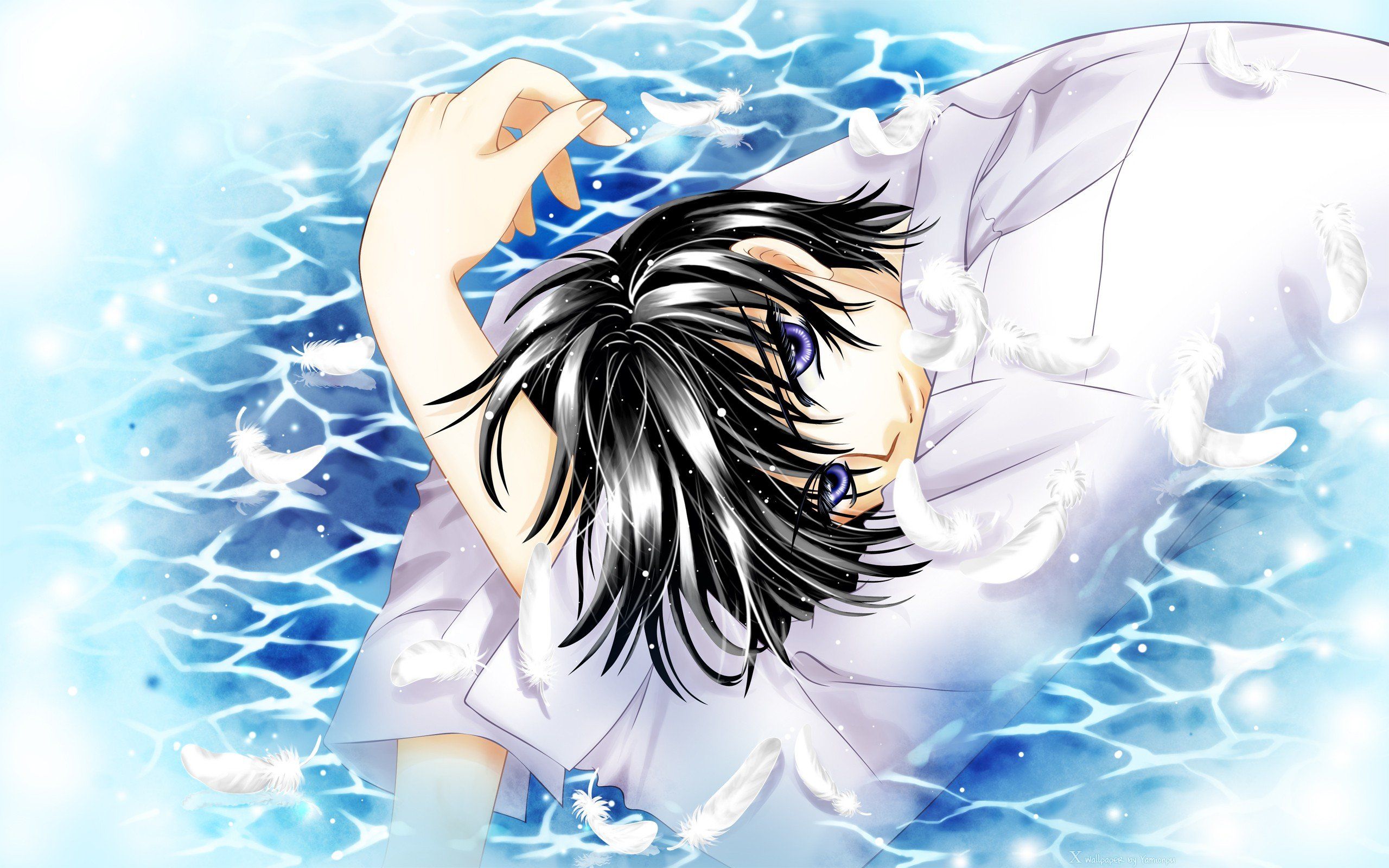Water wings blue eyes anime anime boys Clamp black hair Kamui Shirou wallpaperx1600