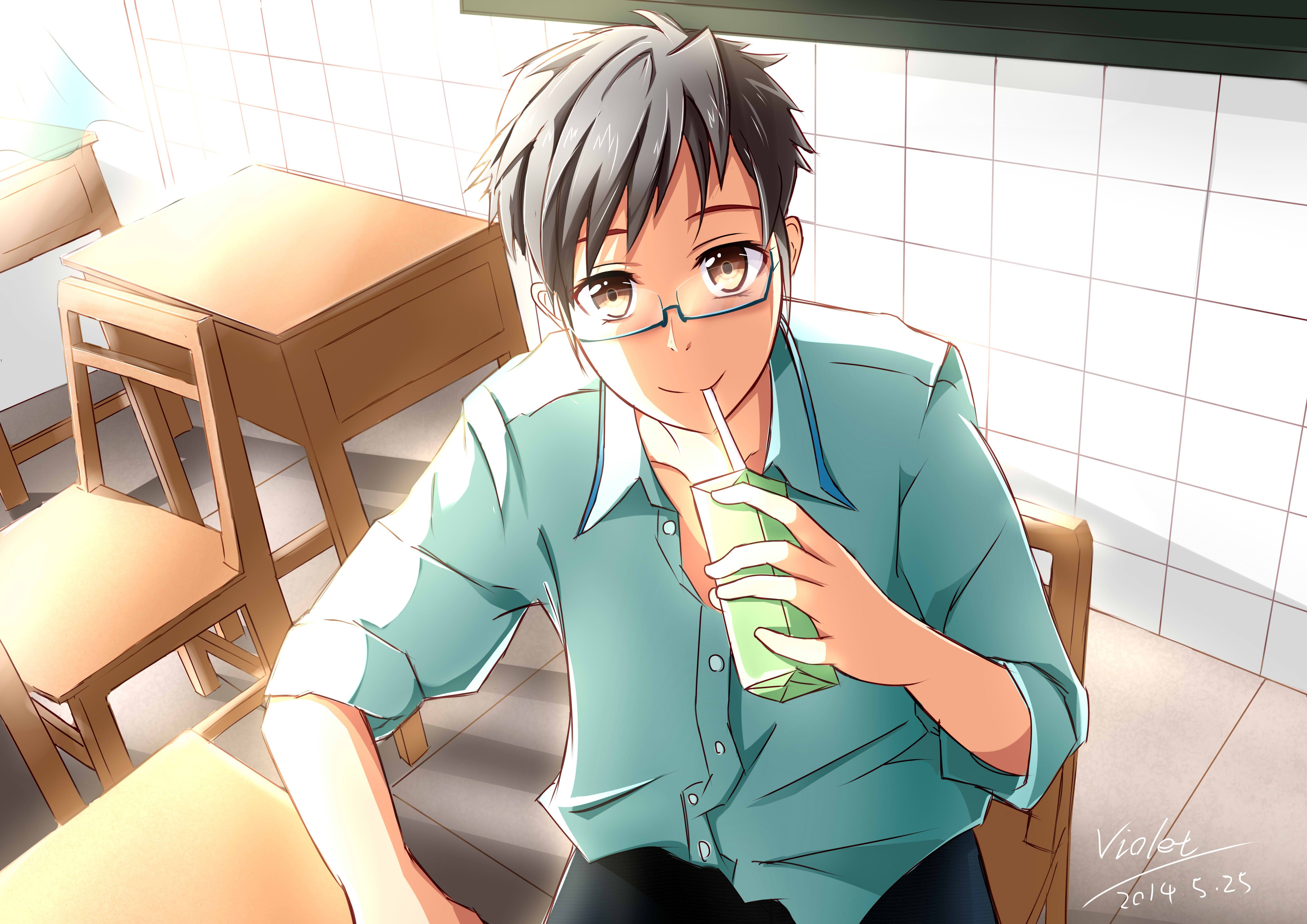 Black Hair, Glasses, Drinking, Brown Eyes, Boy wallpaper