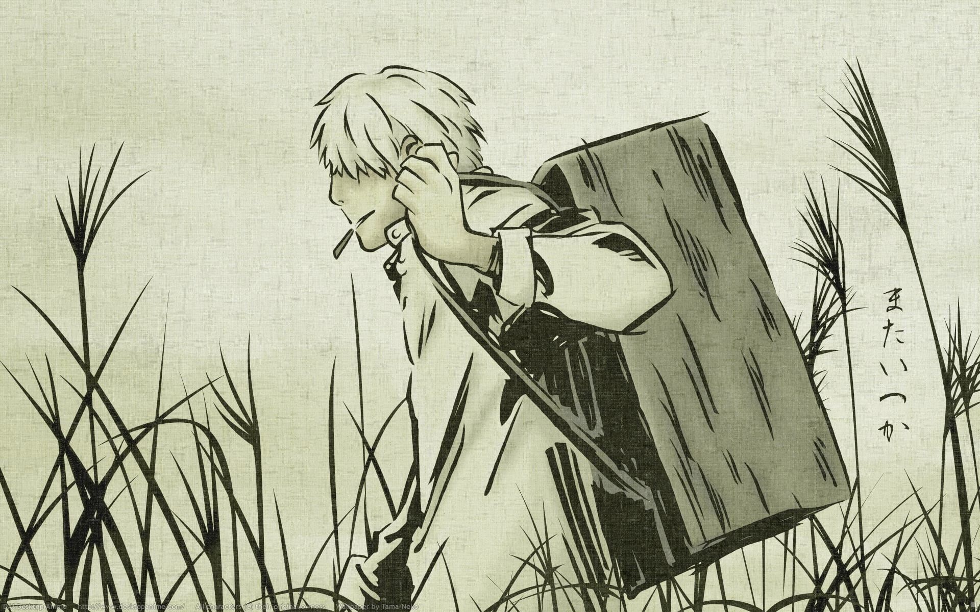 Black and white sketch of man, Mushishi, anime, fantasy art, Ginko