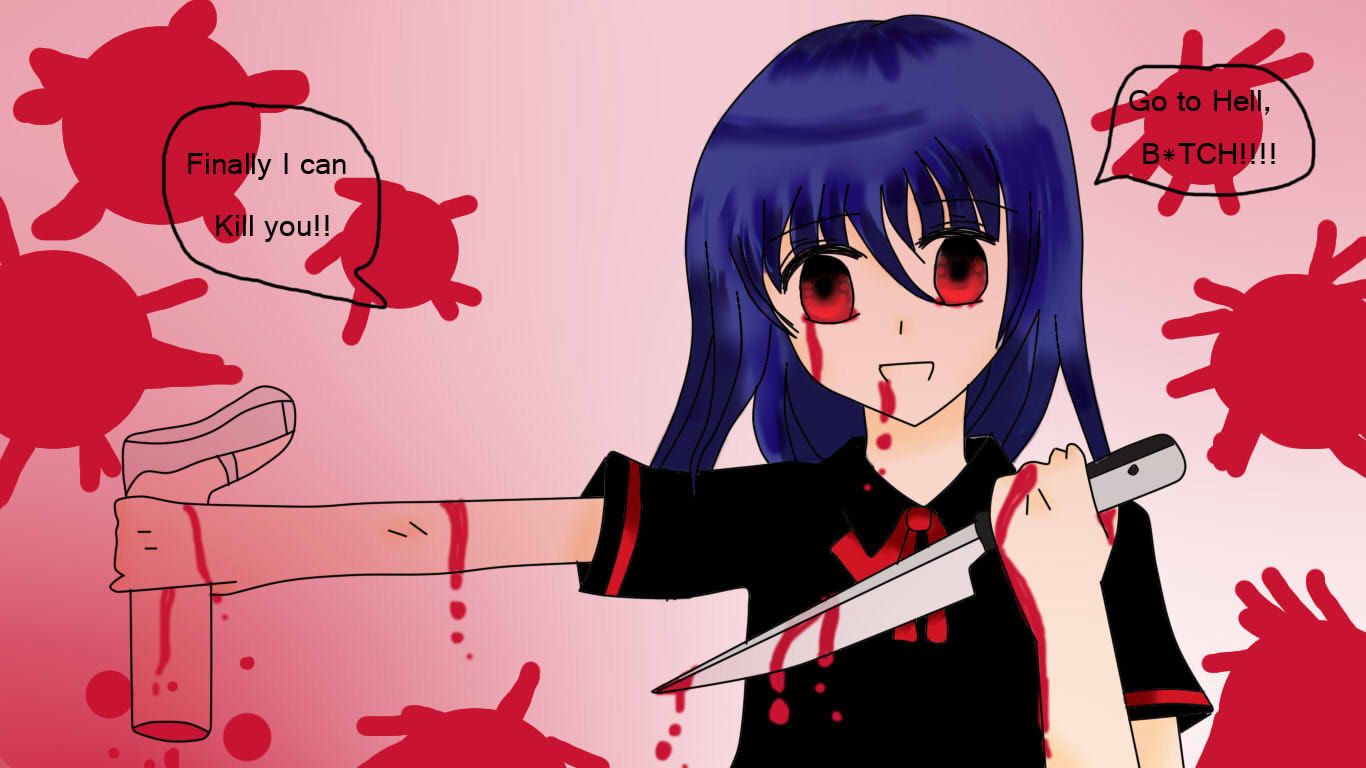 Free download blood pink hair phone knives yandere pink eyes anime