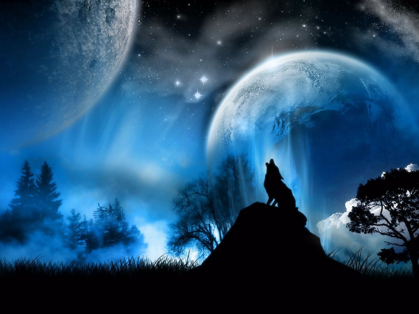 Download wallpaper 1400x1050 moonlight, wolf, fantasy standard 4:3
