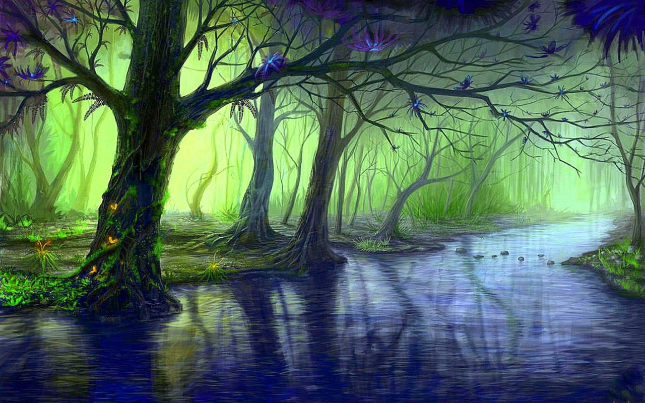 Enchanted Forest & Blue Stream Wallpaper Forest